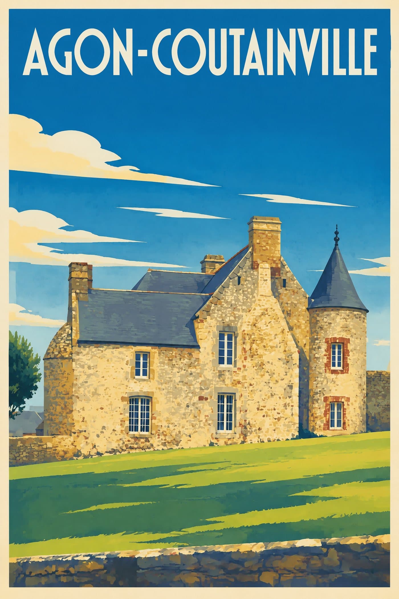 Affiche illustrée d'Agon-Coutainville — Manoir de Coutainville
