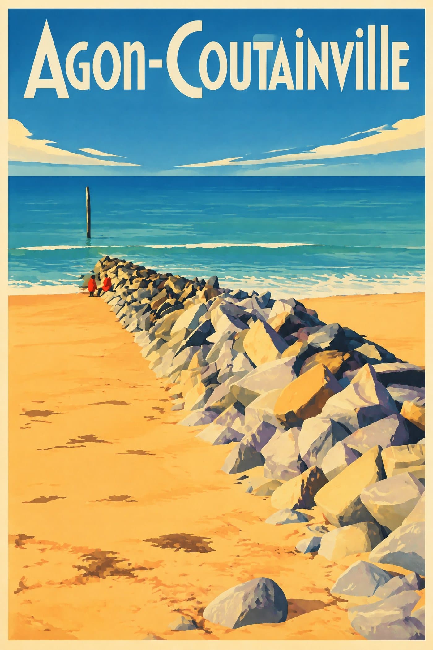 Affiche illustrée d'Agon-Coutainville — L’épi rocheux