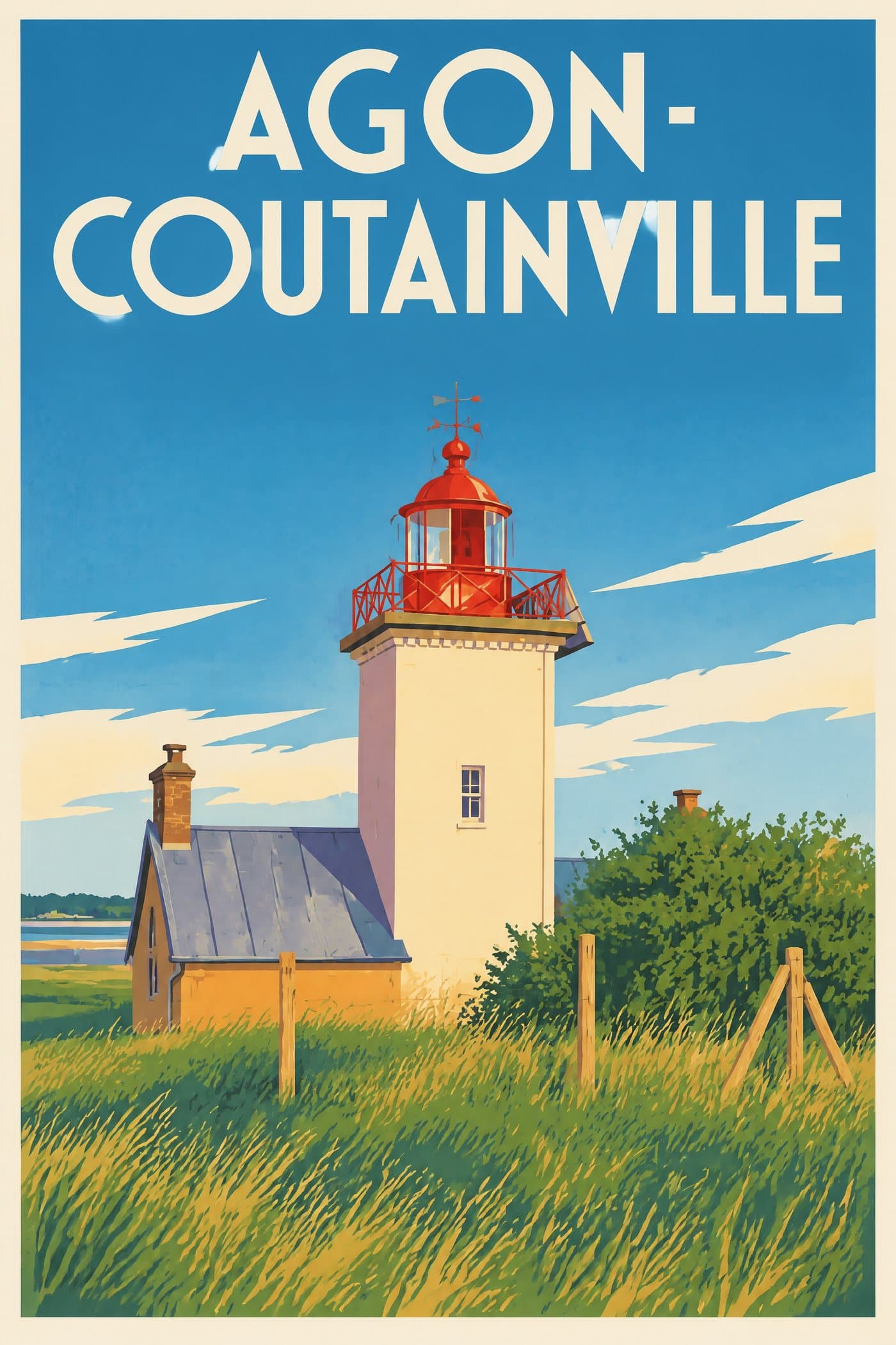 Affiche illustrée d'Agon-Coutainville — Phare de la pointe d’Agon
