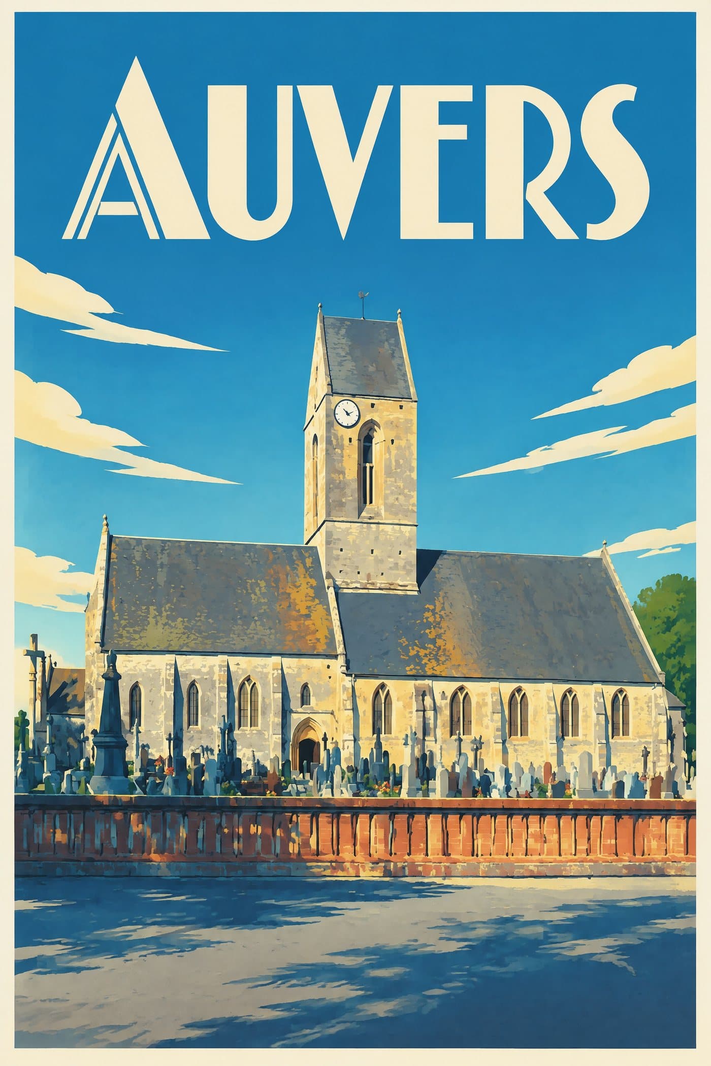 Affiche illustrée d'Auvers — Église Saint-Étienne