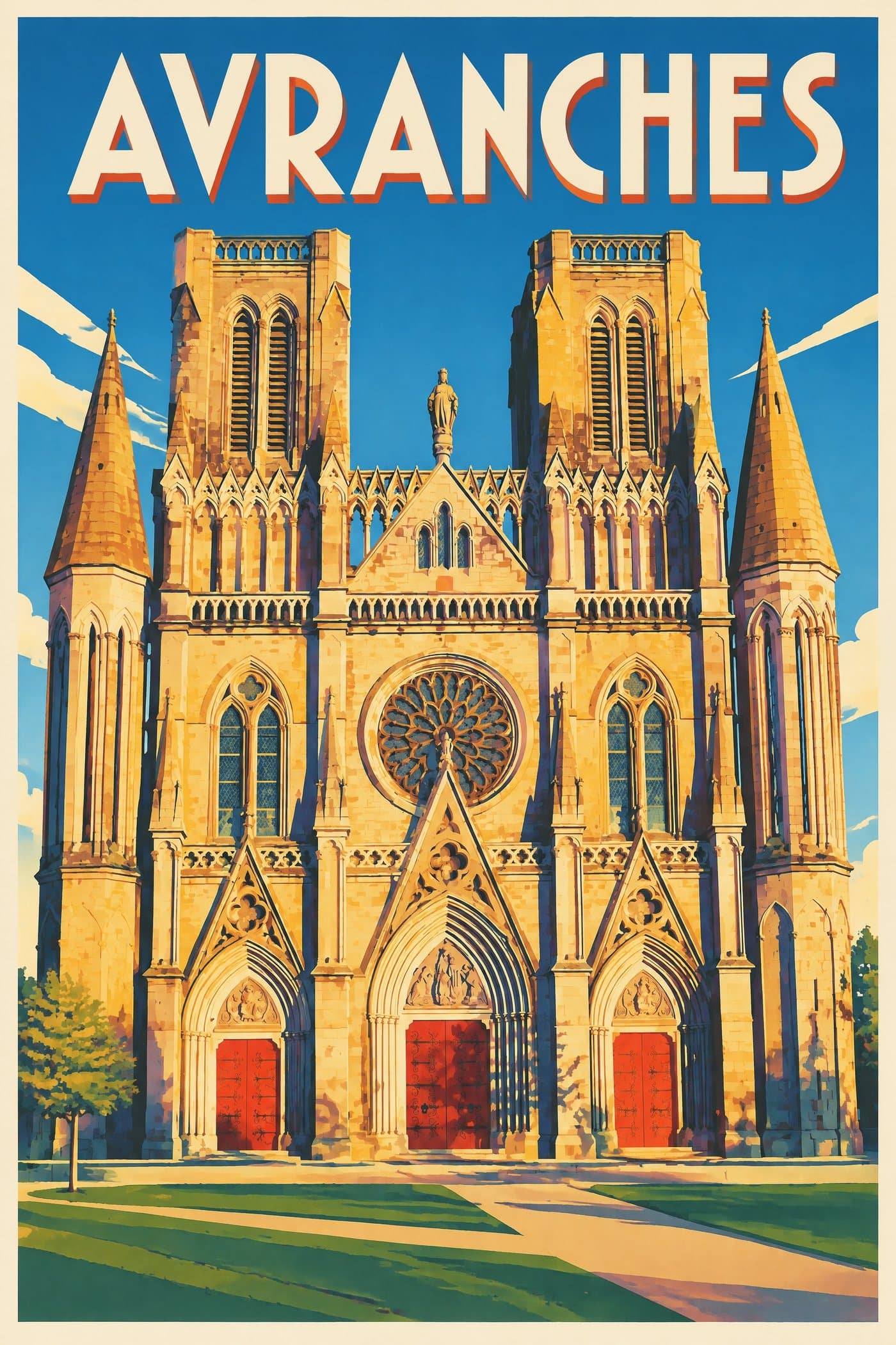 Affiche illustrée d'Avranches — Église Notre-Dame-des-Champs