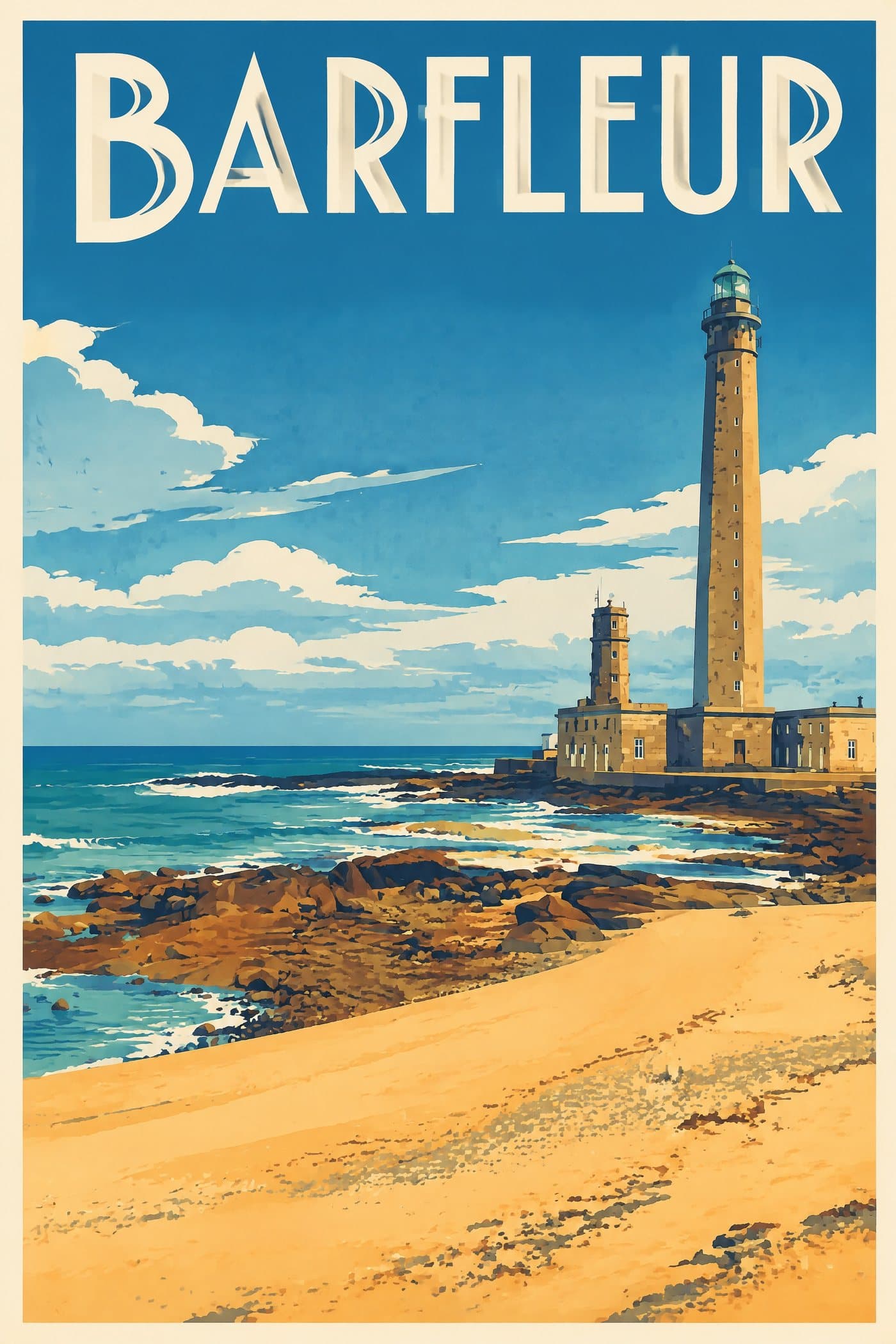 Affiche illustrée de Barfleur — Le phare et le sémaphore