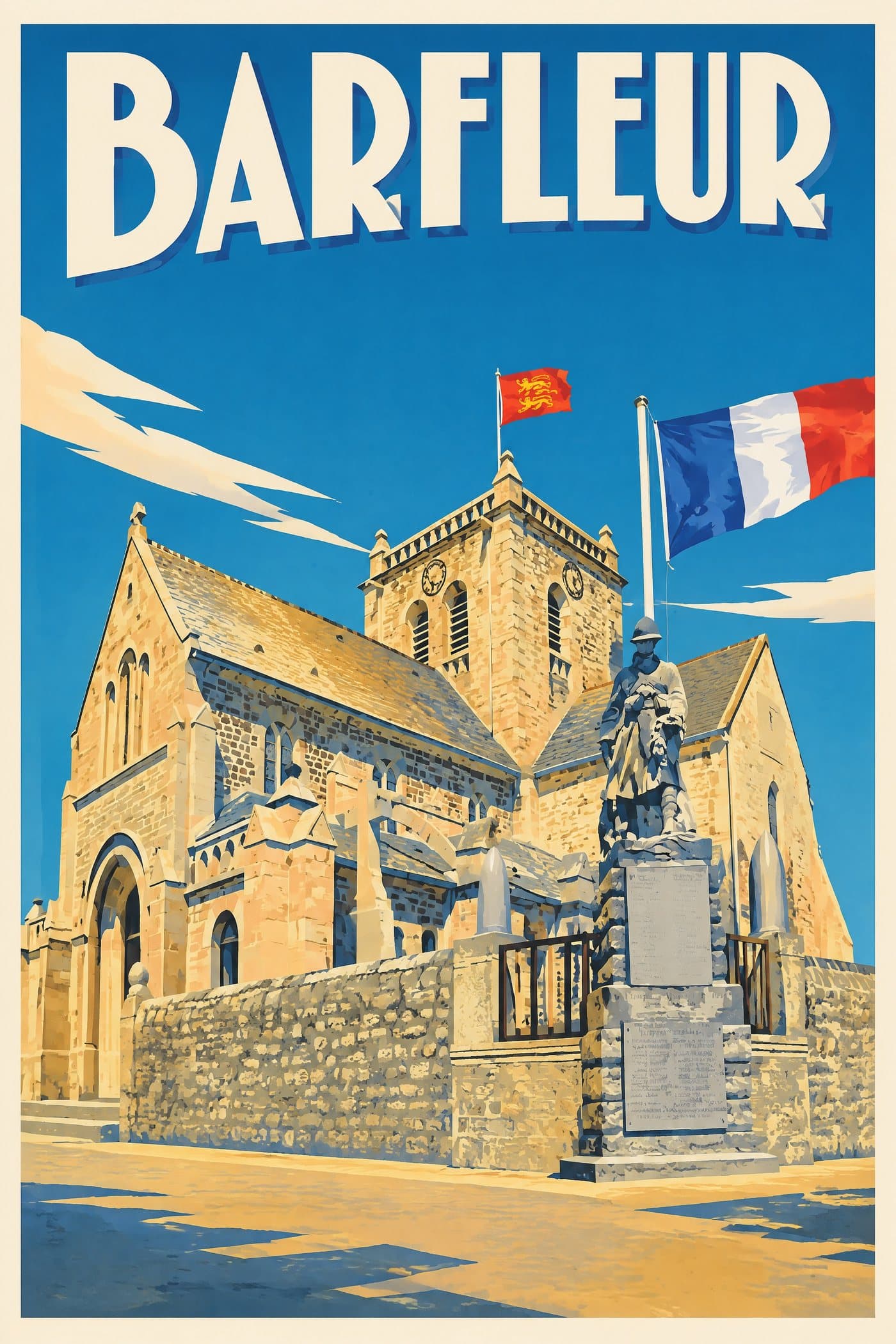 Affiche illustrée de Barfleur — Église Saint-Nicolas