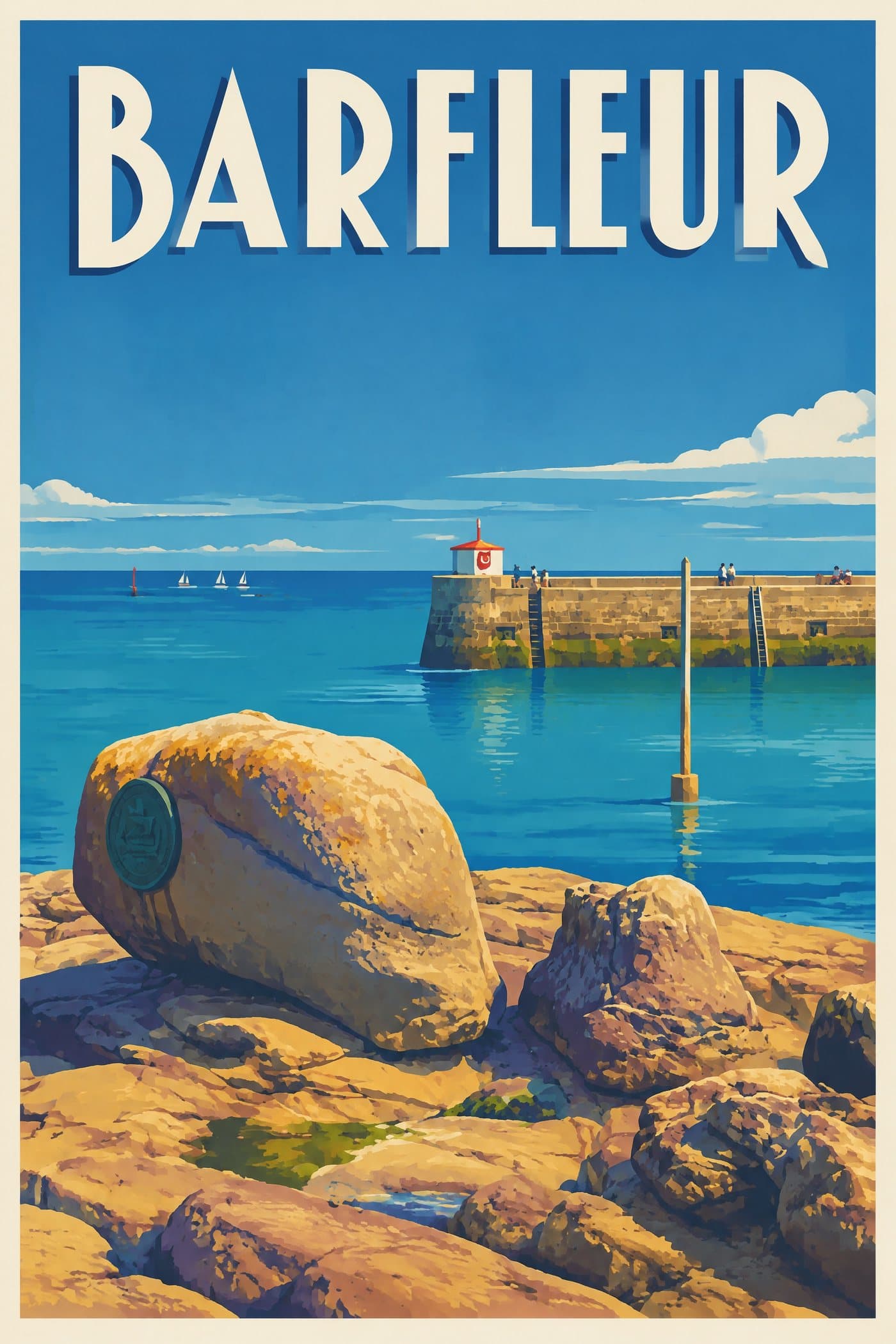 Affiche illustrée de Barfleur — Le mémorial du Mora