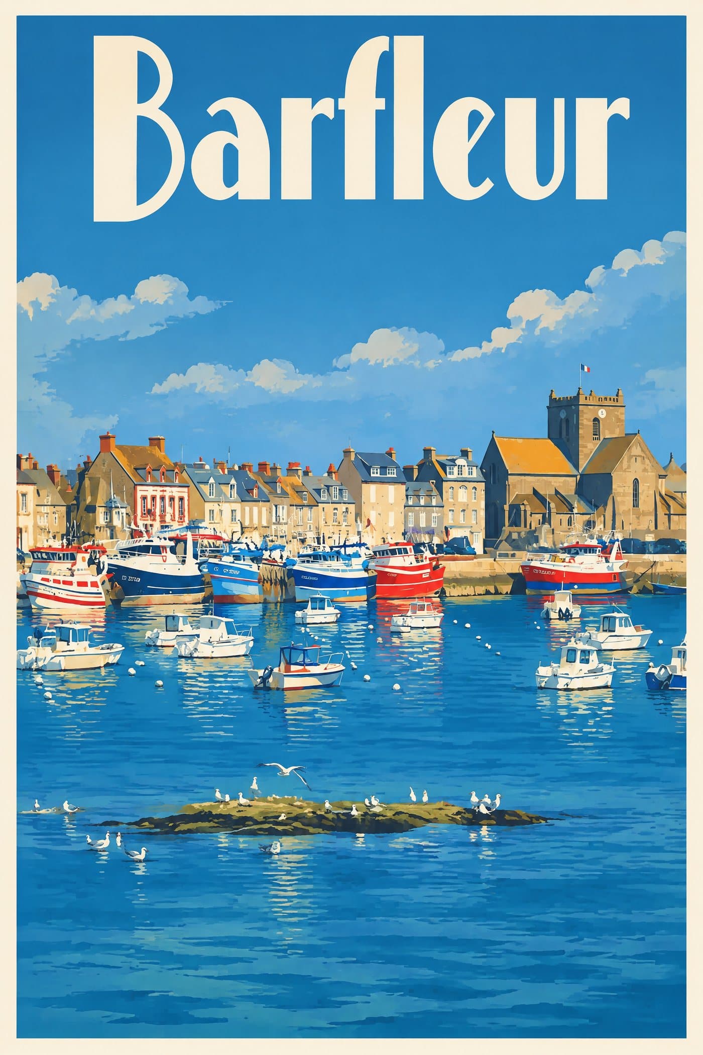 Affiche illustrée de Barfleur — Église Saint-Nicolas, autre vue