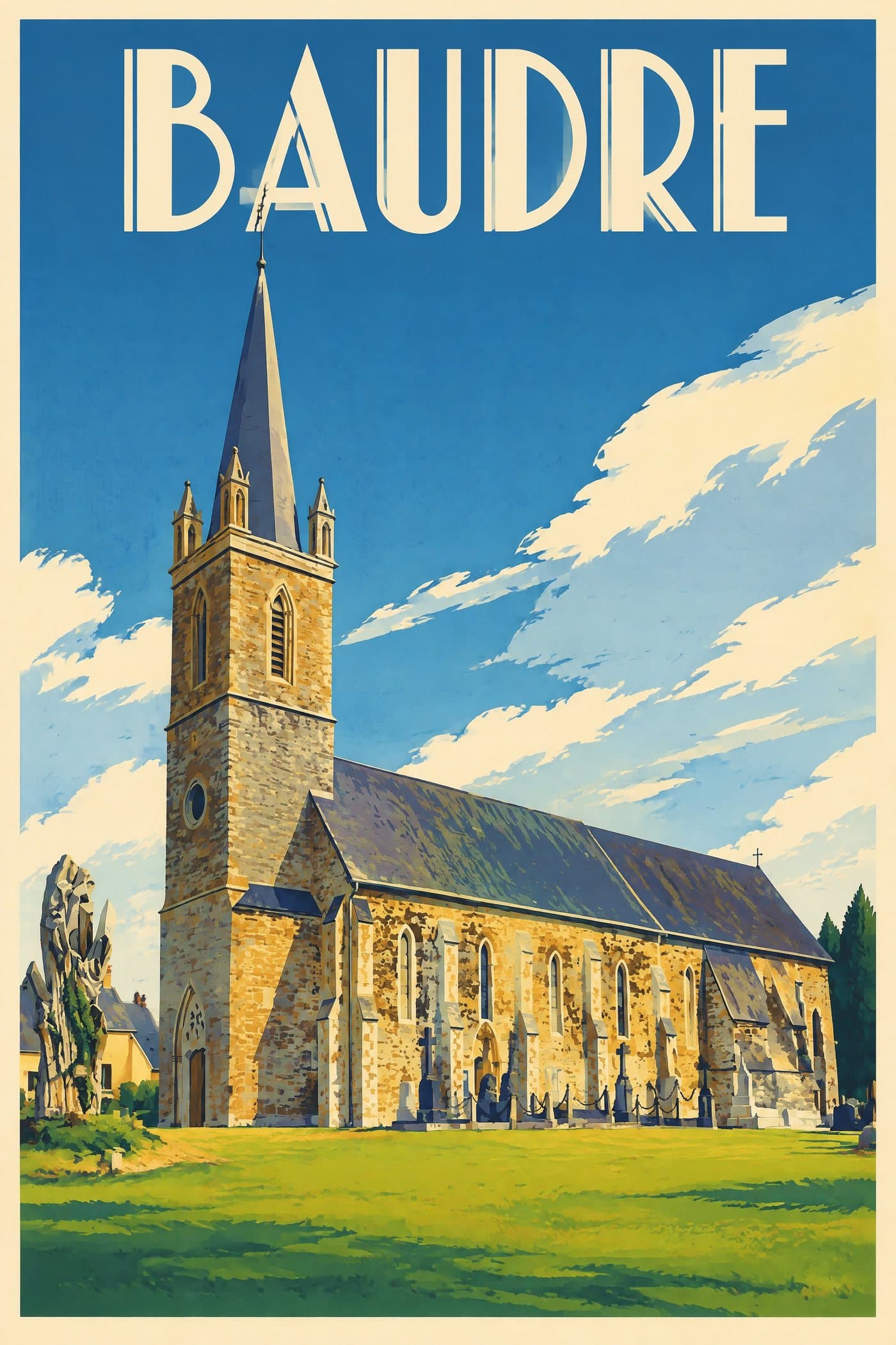 Affiche illustrée de Baudre — Église Saint-Ouen