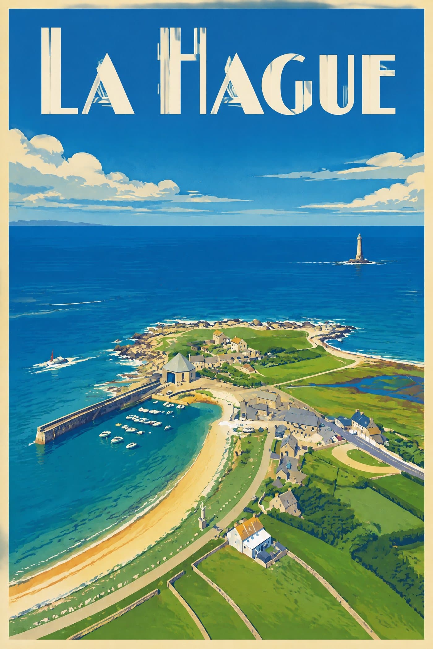 Affiche illustrée de La Hague — Phare de la Hague