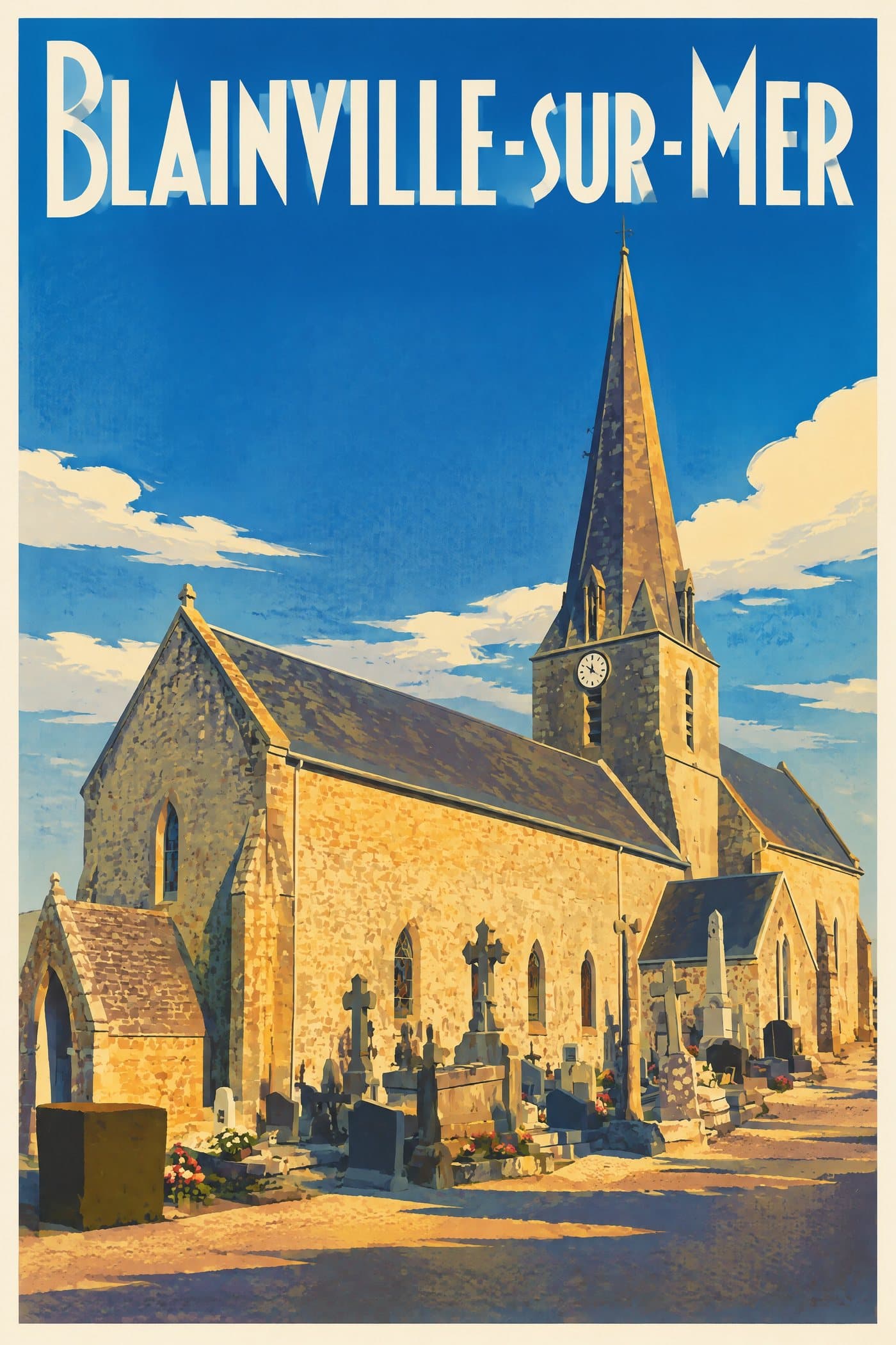 Affiche illustrée de Blainville-sur-Mer — Église Saint-Pierre
