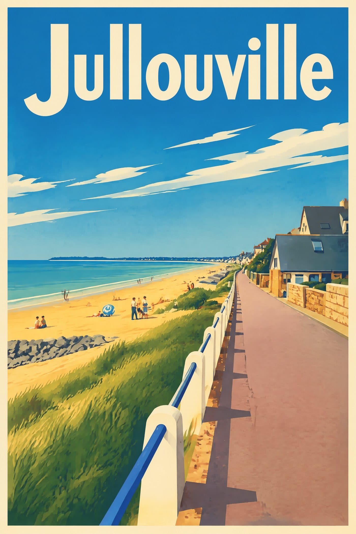 Affiche illustrée de Jullouville — La plage