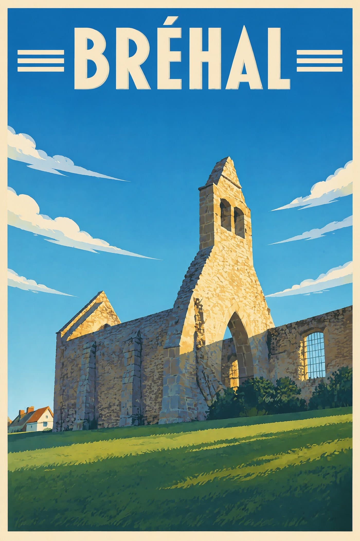Affiche illustrée de Bréhal — Église en ruines