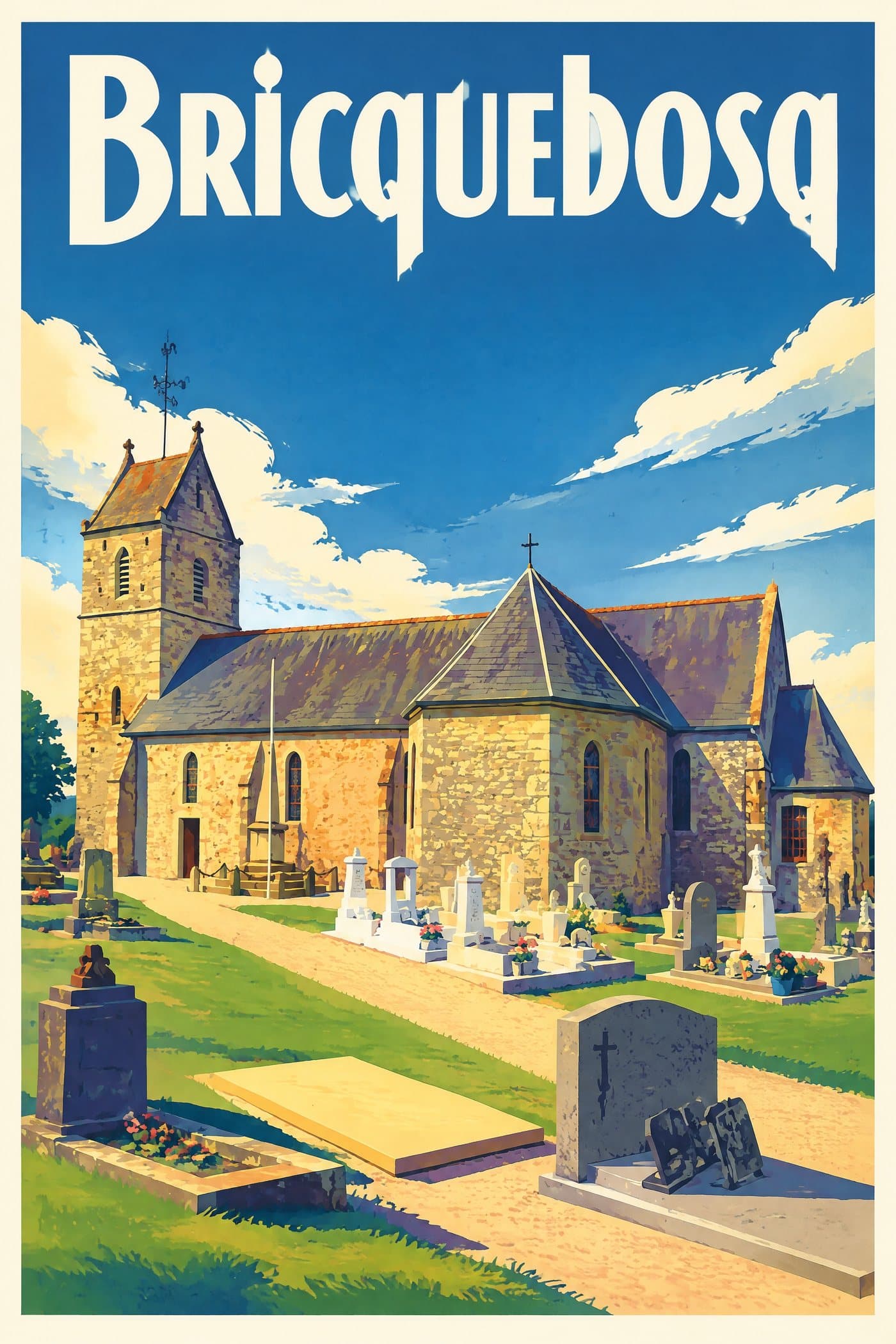 Affiche illustrée de Bricquebosq — Église Saint-Michel