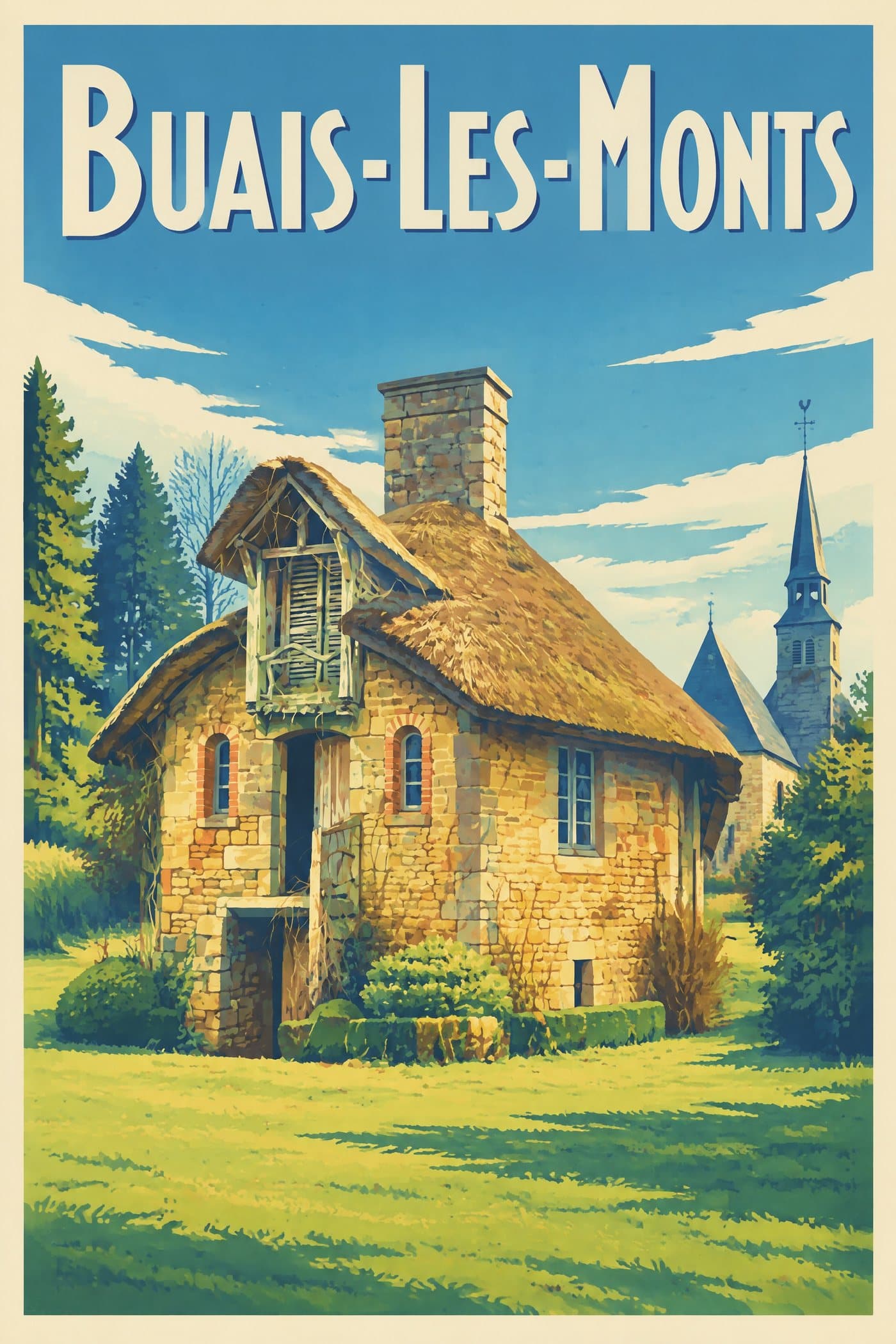 Affiche illustrée de Buais-Les-Monts — Chaumière dite Maison du jardinier