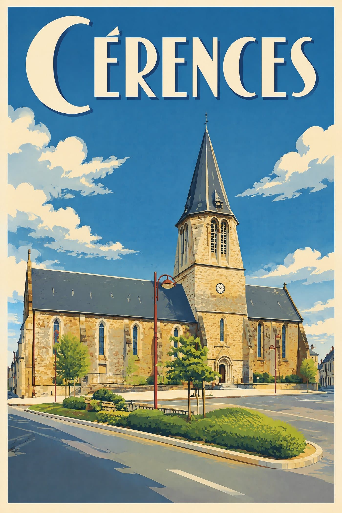 Affiche illustrée de Cérences — Église Notre-Dame