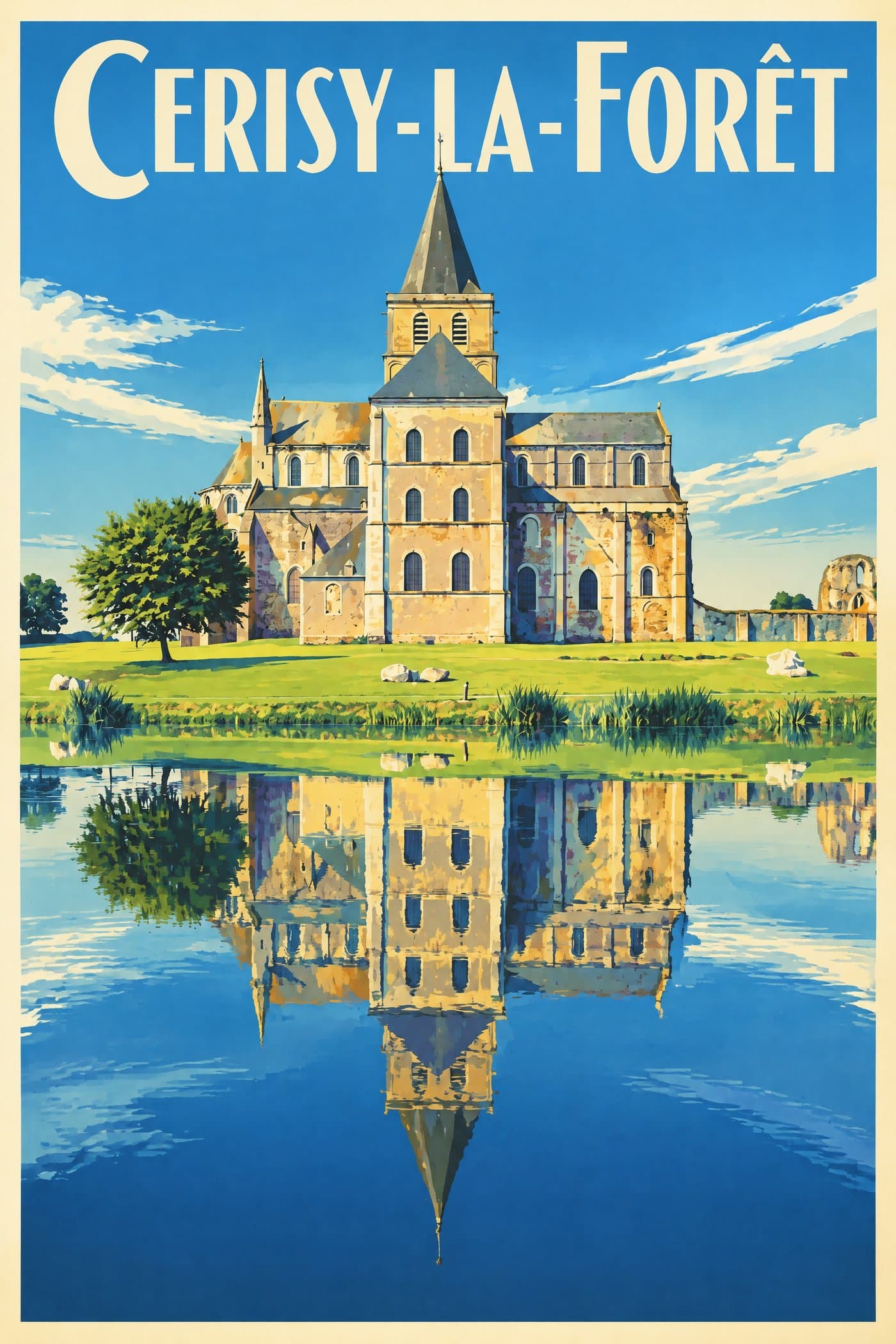 Affiche illustrée de Cerisy-la-Forêt — Église Saint-Vigor