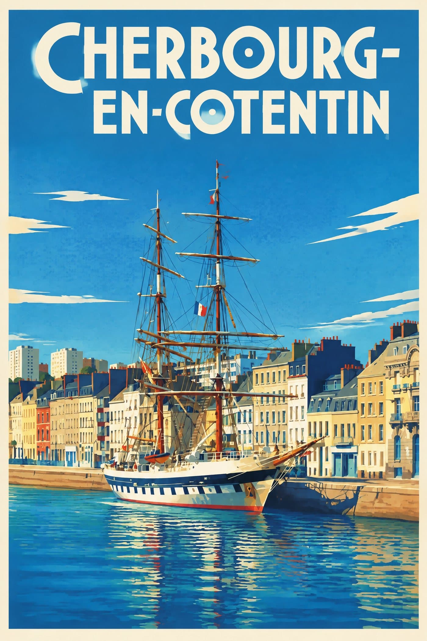 Affiche illustrée de Cherbourg-en-Cotentin — Le voilier Stavros S. Niarchos