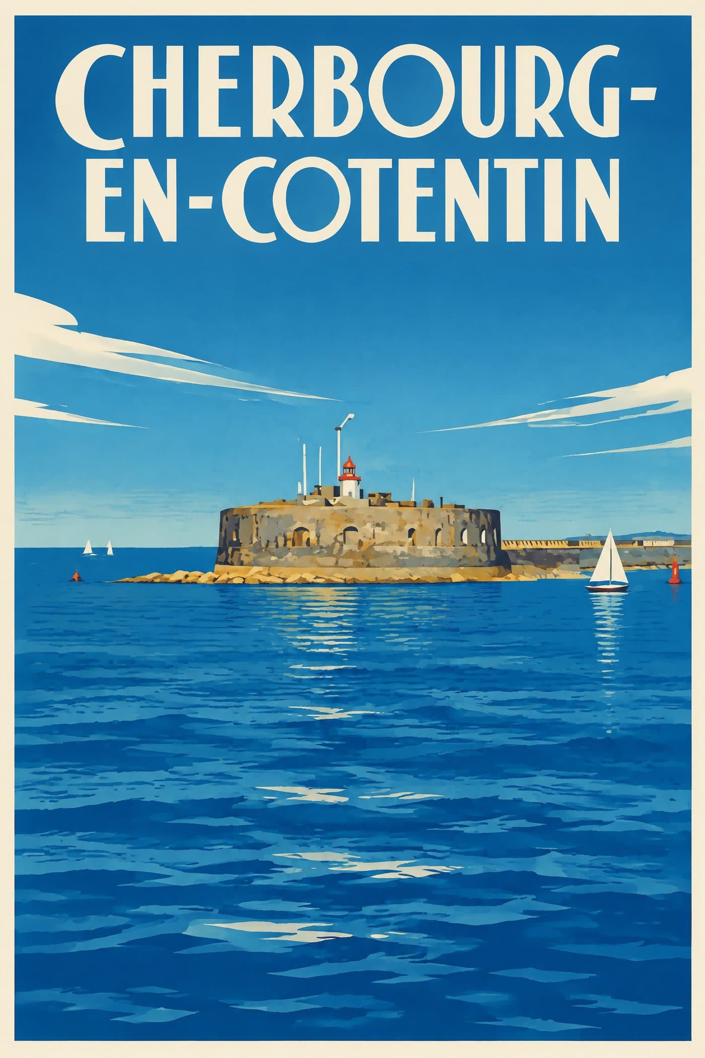 Affiche illustrée de Cherbourg-en-Cotentin — Phare du fort de l’Ouest