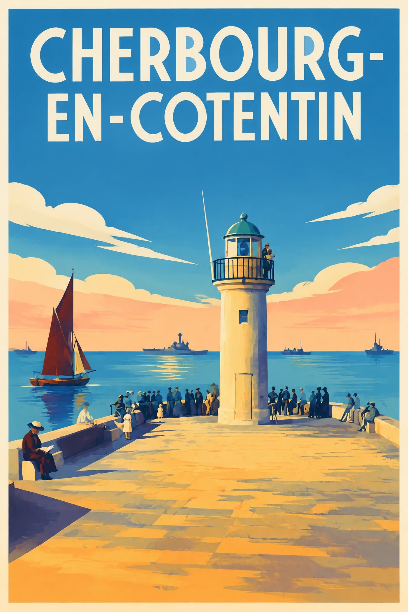 Affiche illustrée de Cherbourg-en-Cotentin — Le port