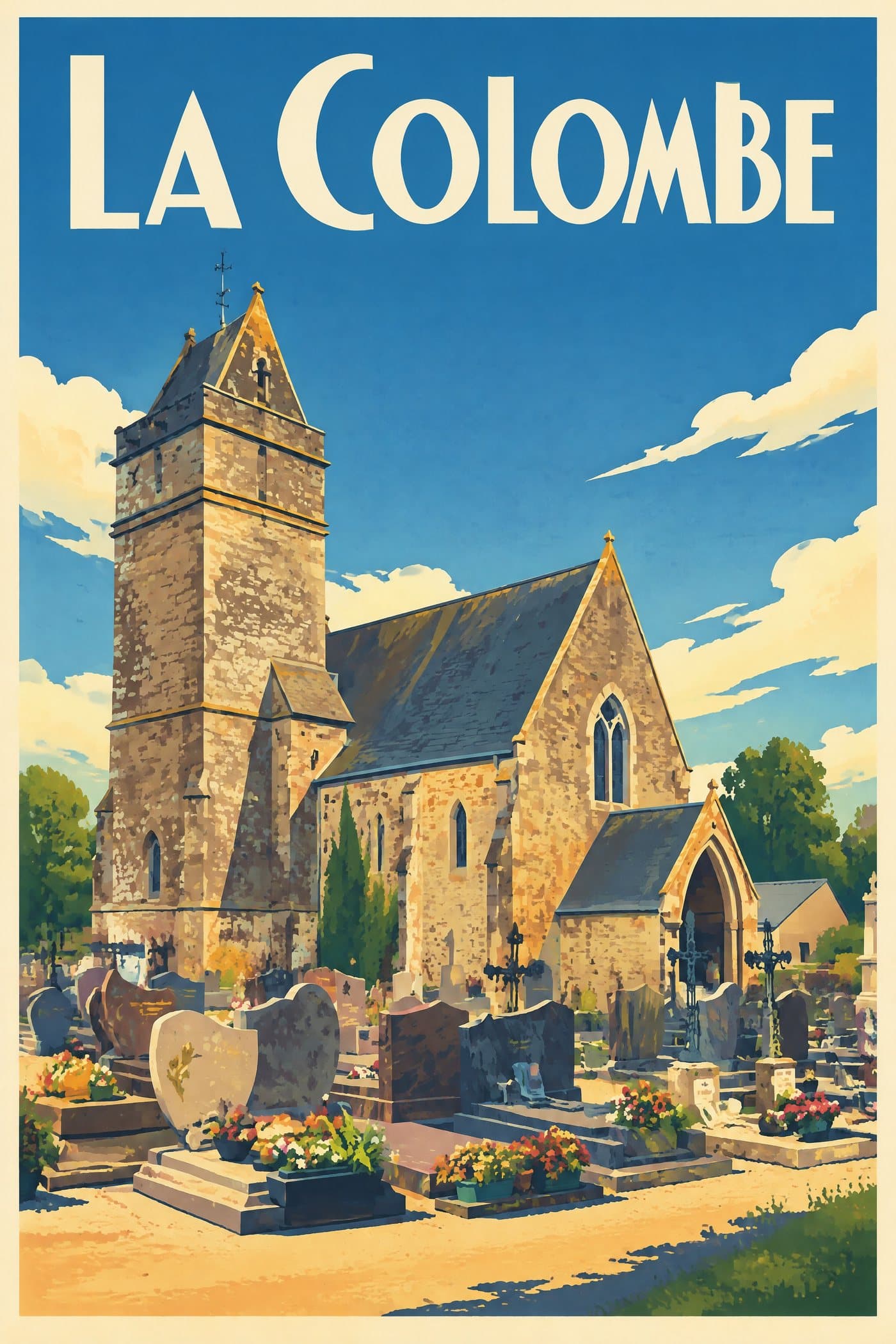 Affiche illustrée de La Colombe — Église Notre-Dame