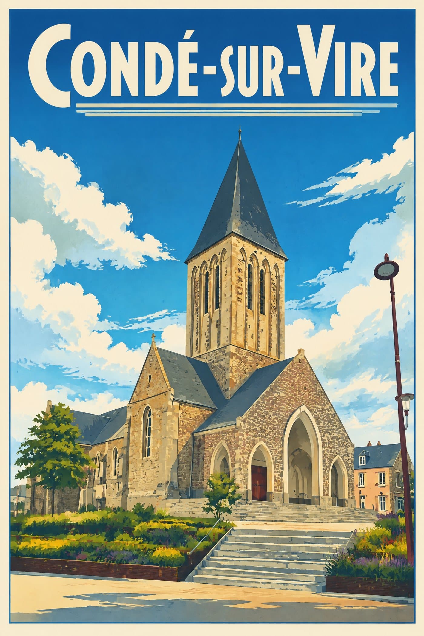 Affiche illustrée de Condé-sur-Vire — Église Saint-Martin