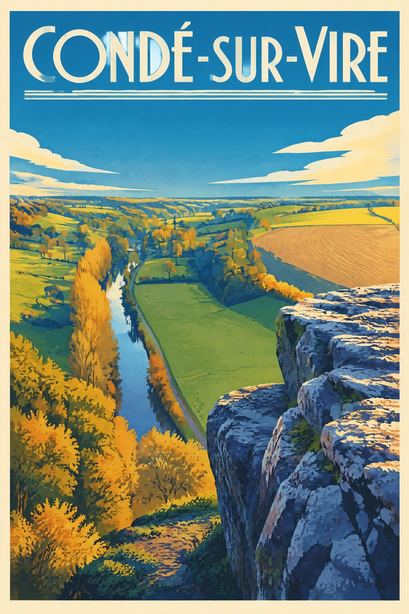 Affiche illustrée de Condé-sur-Vire — Les roches de Ham