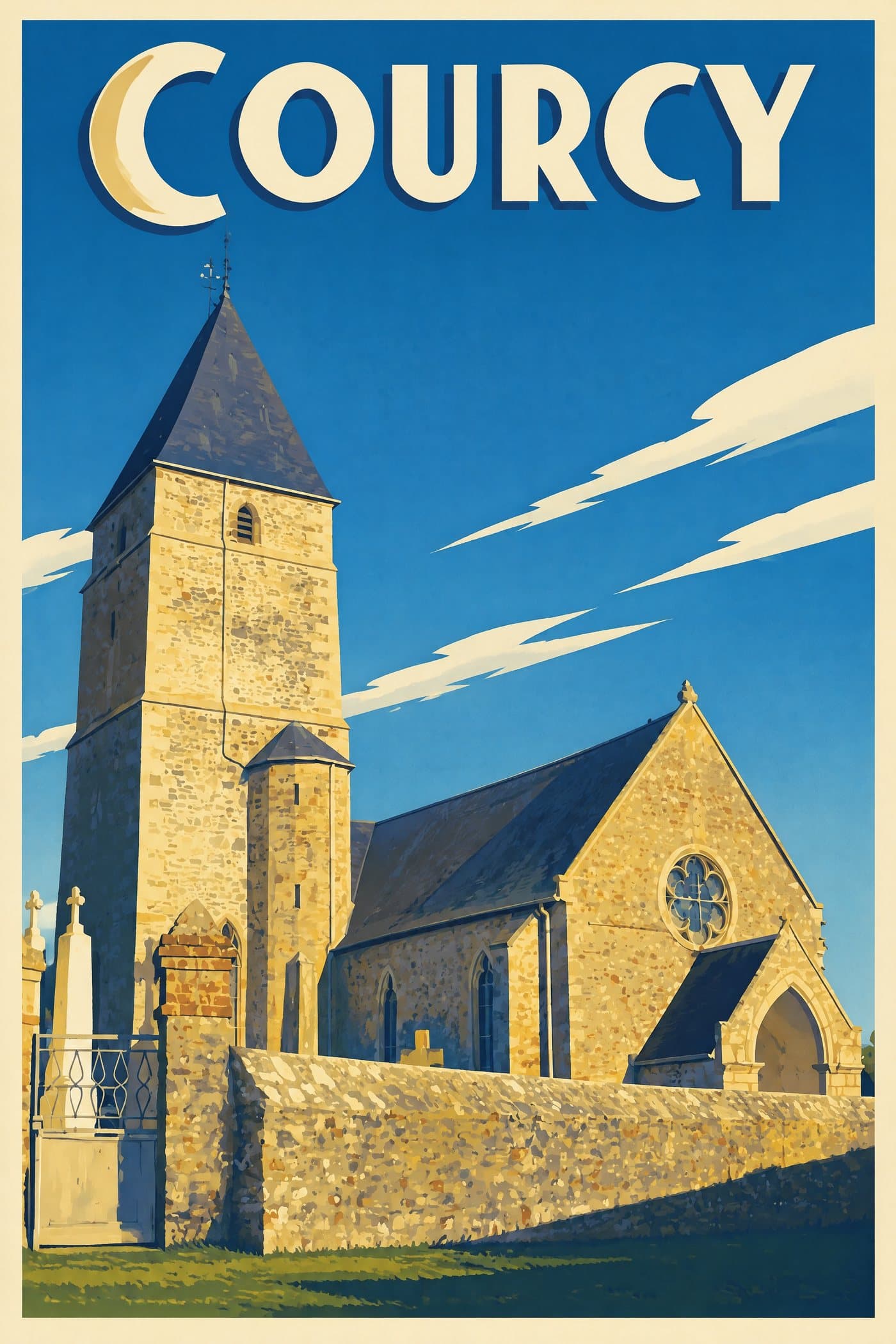 Affiche illustrée de Courcy — Église Saint-Lô