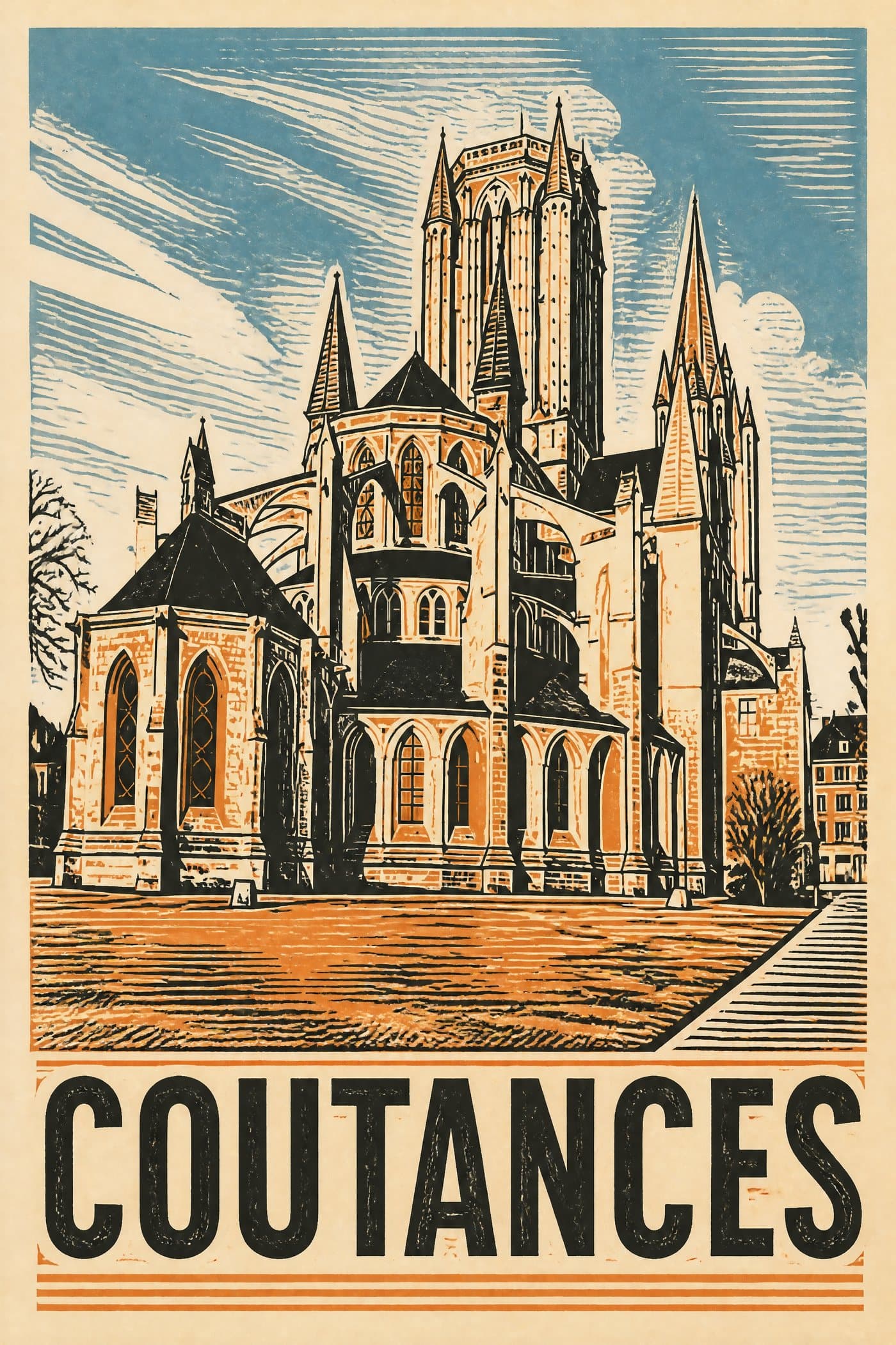 Affiche linogravure de Coutances
