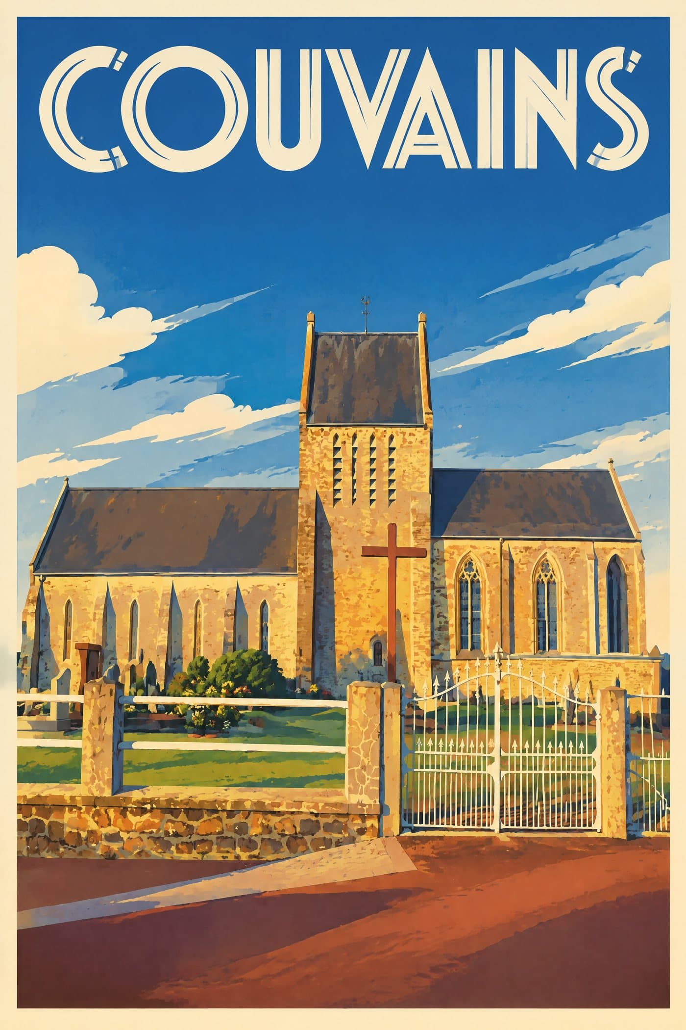 Affiche illustrée de Couvains — Église Notre-Dame-de-l’Assomption