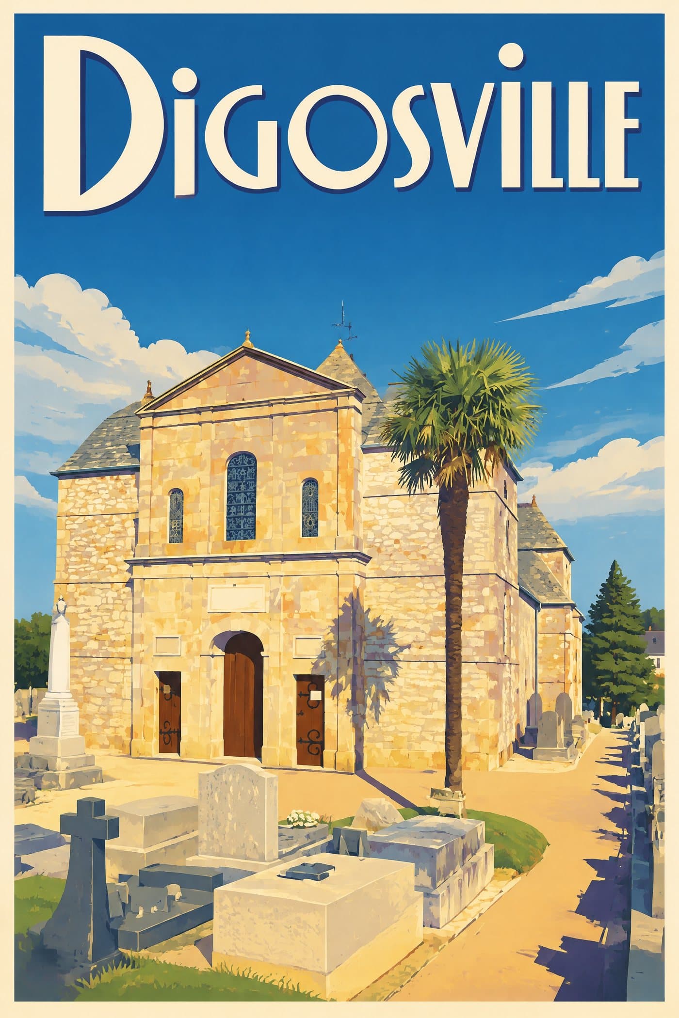 Affiche illustrée de Digosville — Église Notre-Dame de l’Assomption
