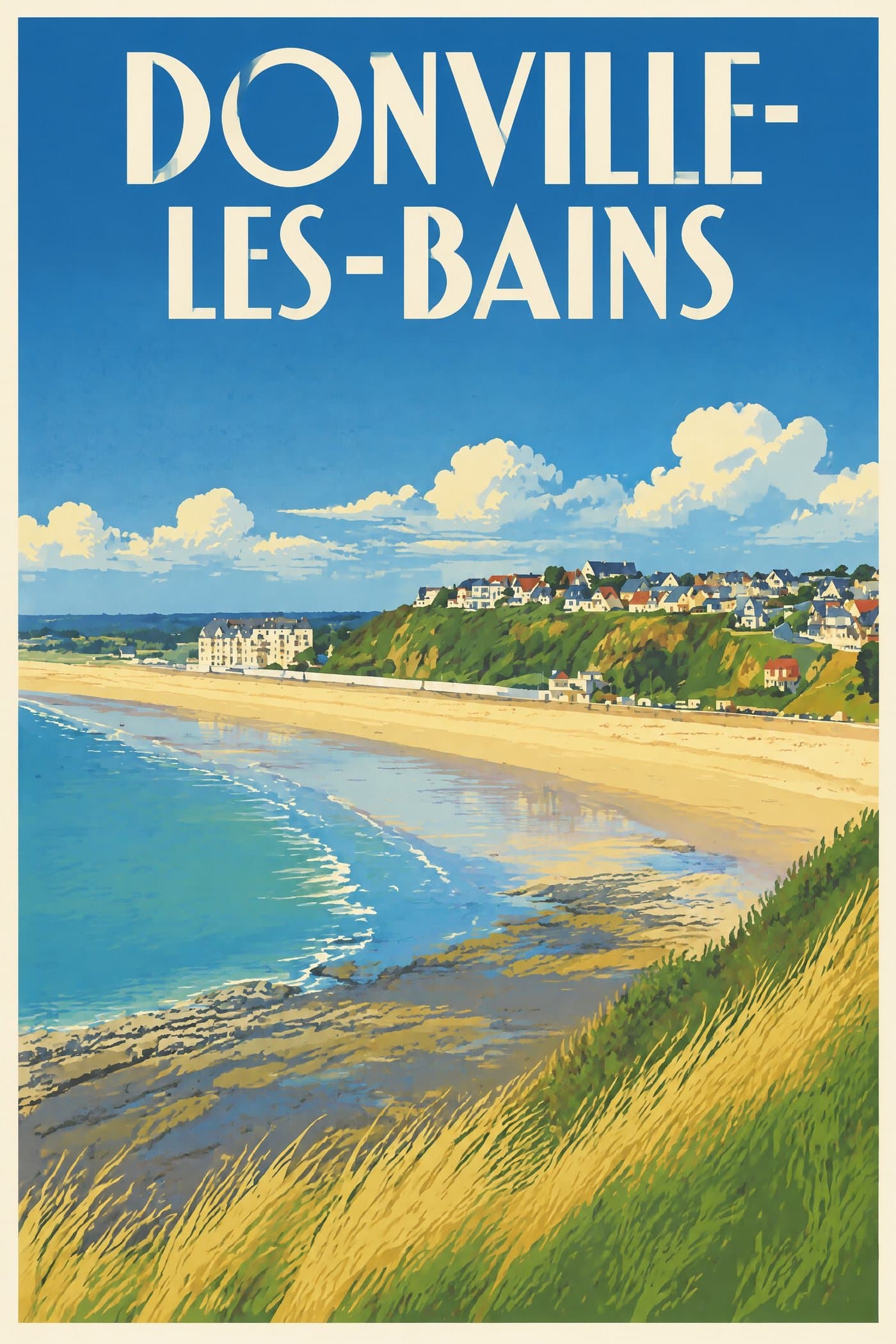 Affiche illustrée de Donville-les-Bains — La plage