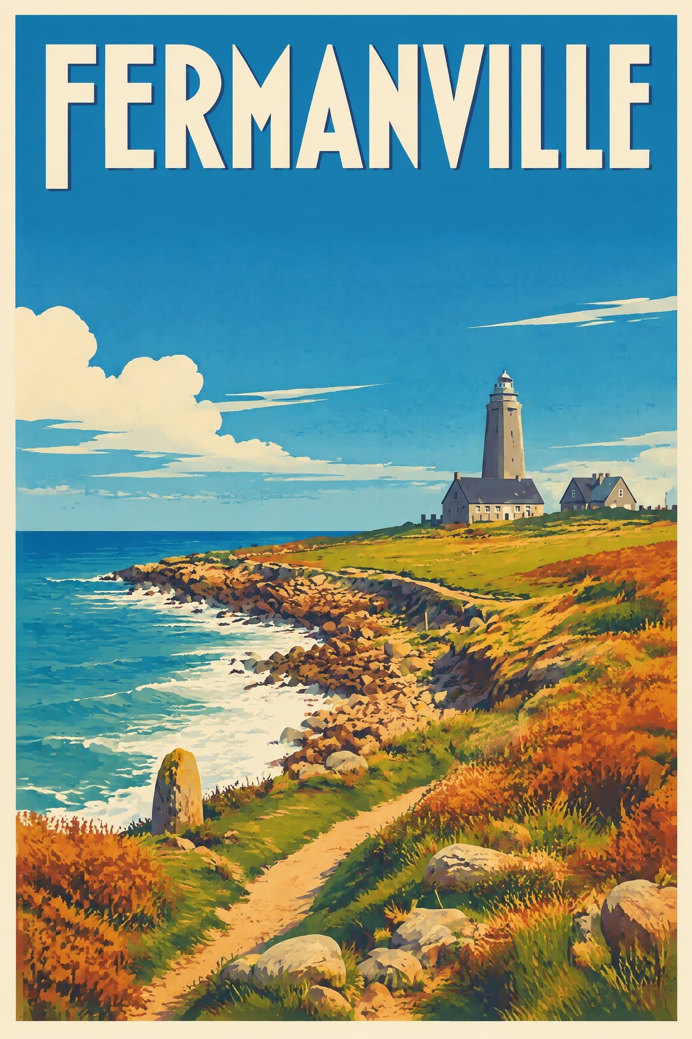 Affiche illustrée de Fermanville — Phare du Cap Lévi