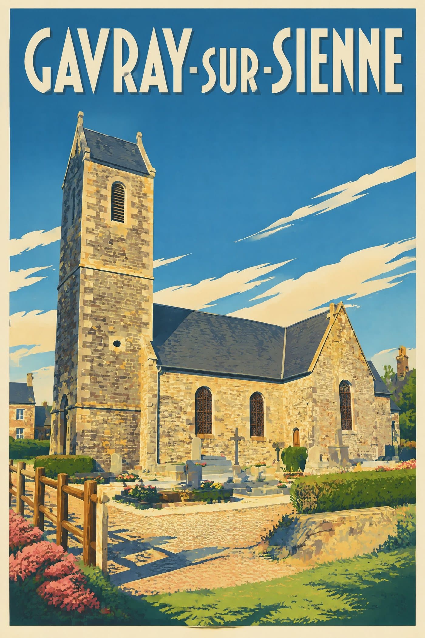 Affiche illustrée de Gavray-sur-Sienne — Église Saint-Étienne du Mesnil-Hue