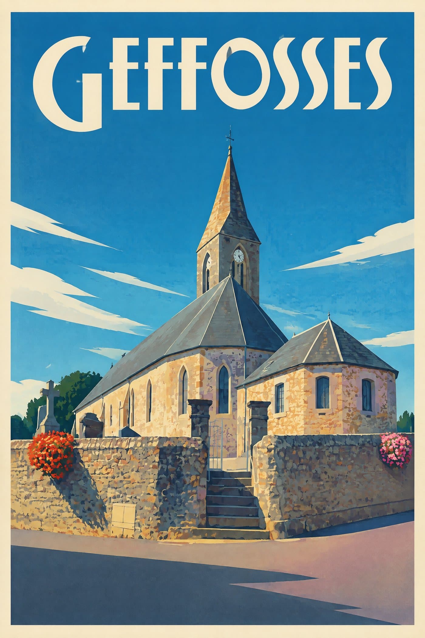 Affiche illustrée de Geffosses — Église Saint-Samson