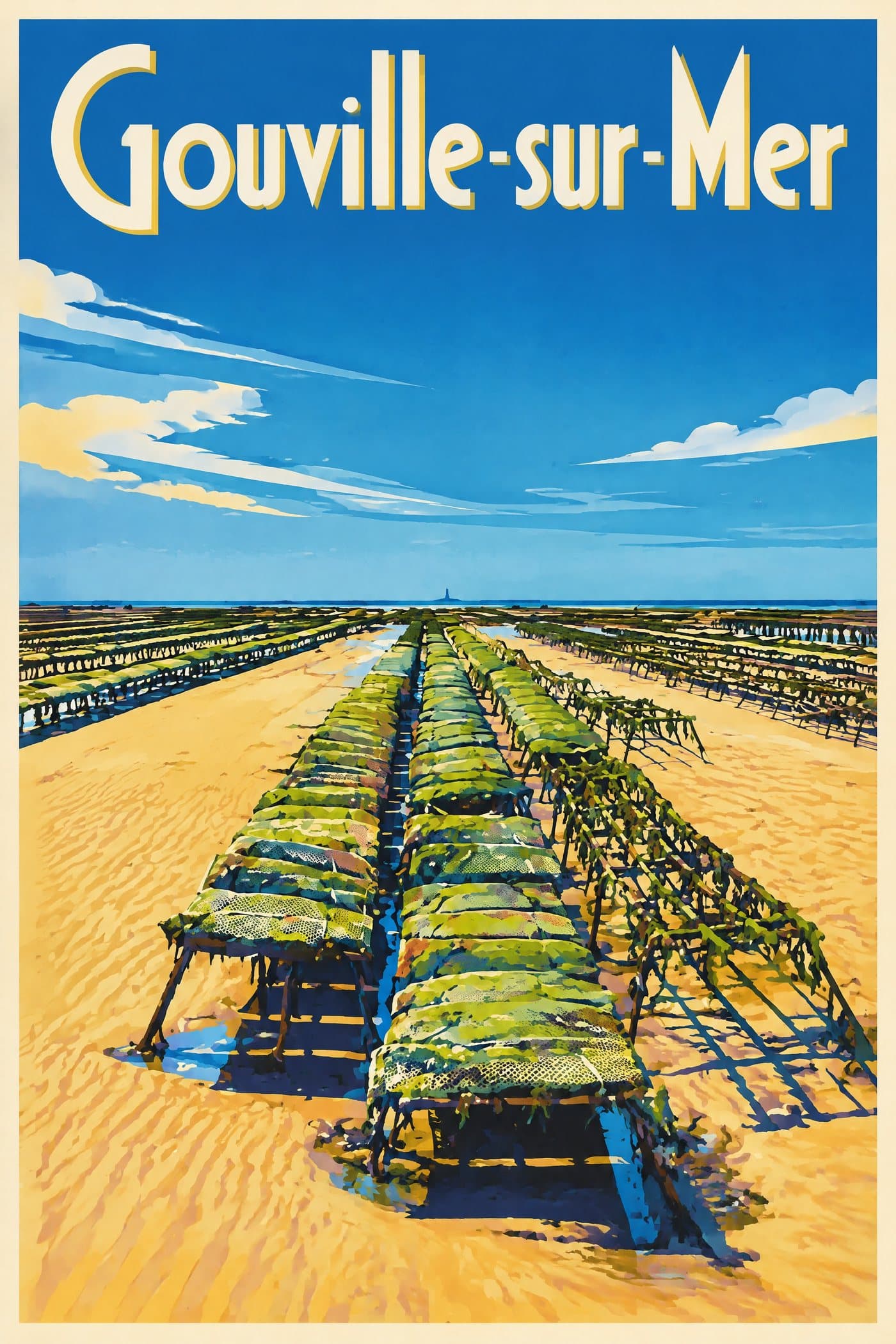 Affiche illustrée de Gouville-sur-Mer — Parc à huîtres