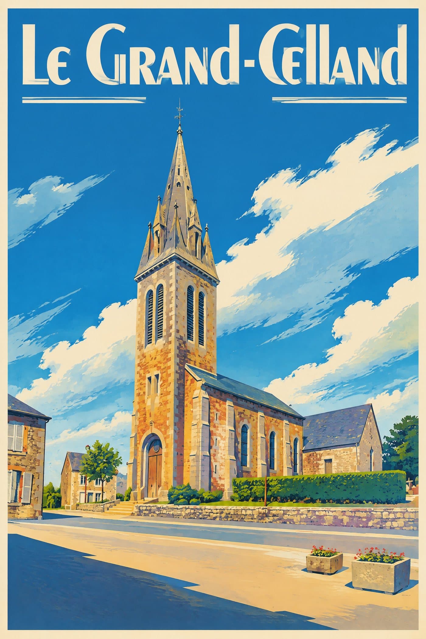 Affiche illustrée du Grand-Celland — Église Saint-Médard