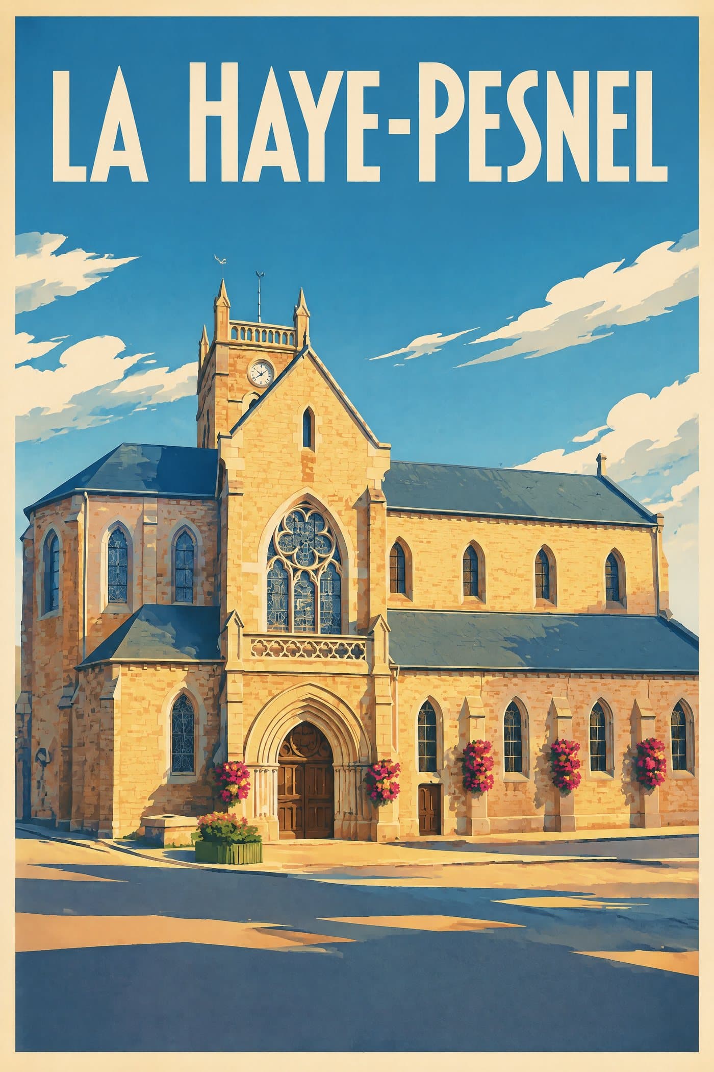 Affiche illustrée de La Haye-Pesnel — Église Sainte-Madeleine