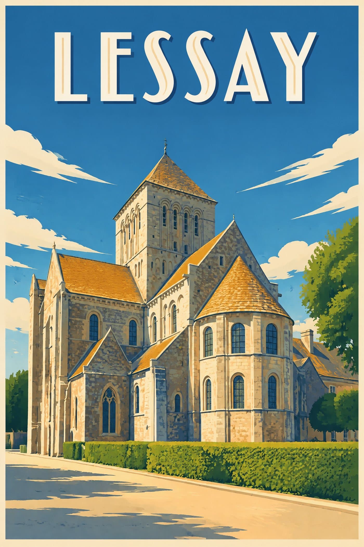 Affiche illustrée de Lessay — Abbaye Sainte-Trinité de Lessay