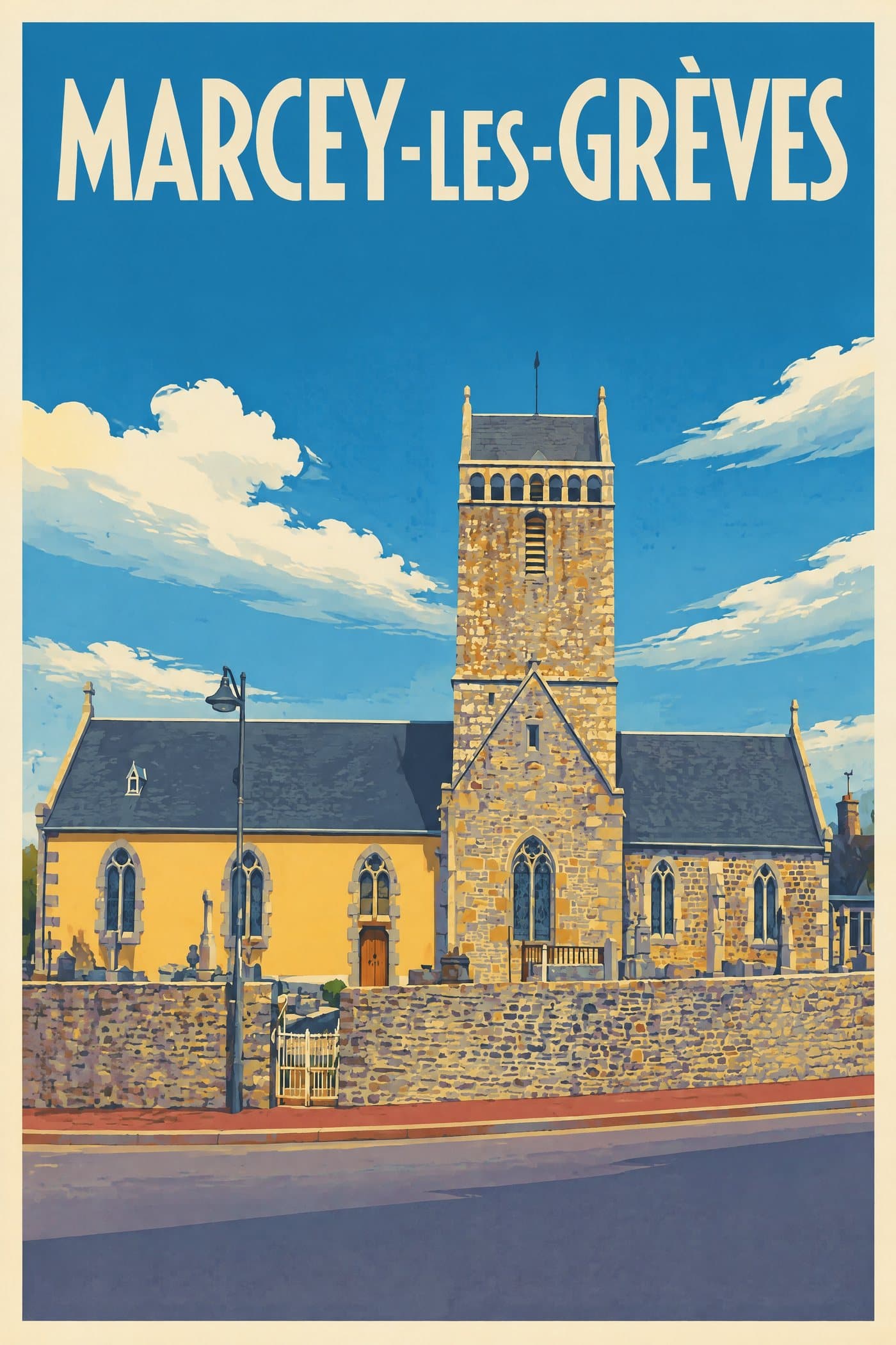 Affiche illustrée de Marcey-les-Grèves — Église Saint-Pair