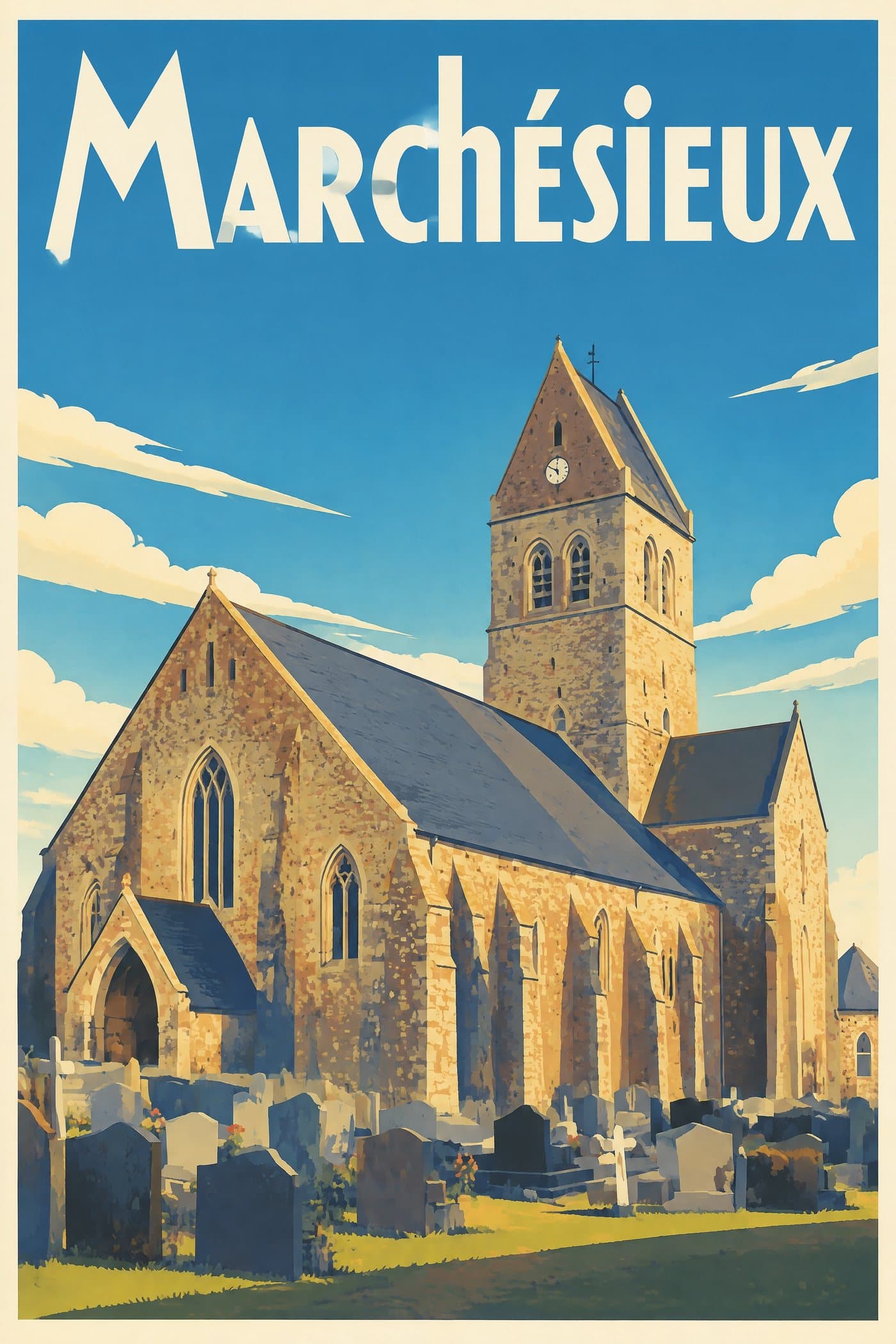Affiche illustrée de Marchésieux — Église Saint-Manvieu