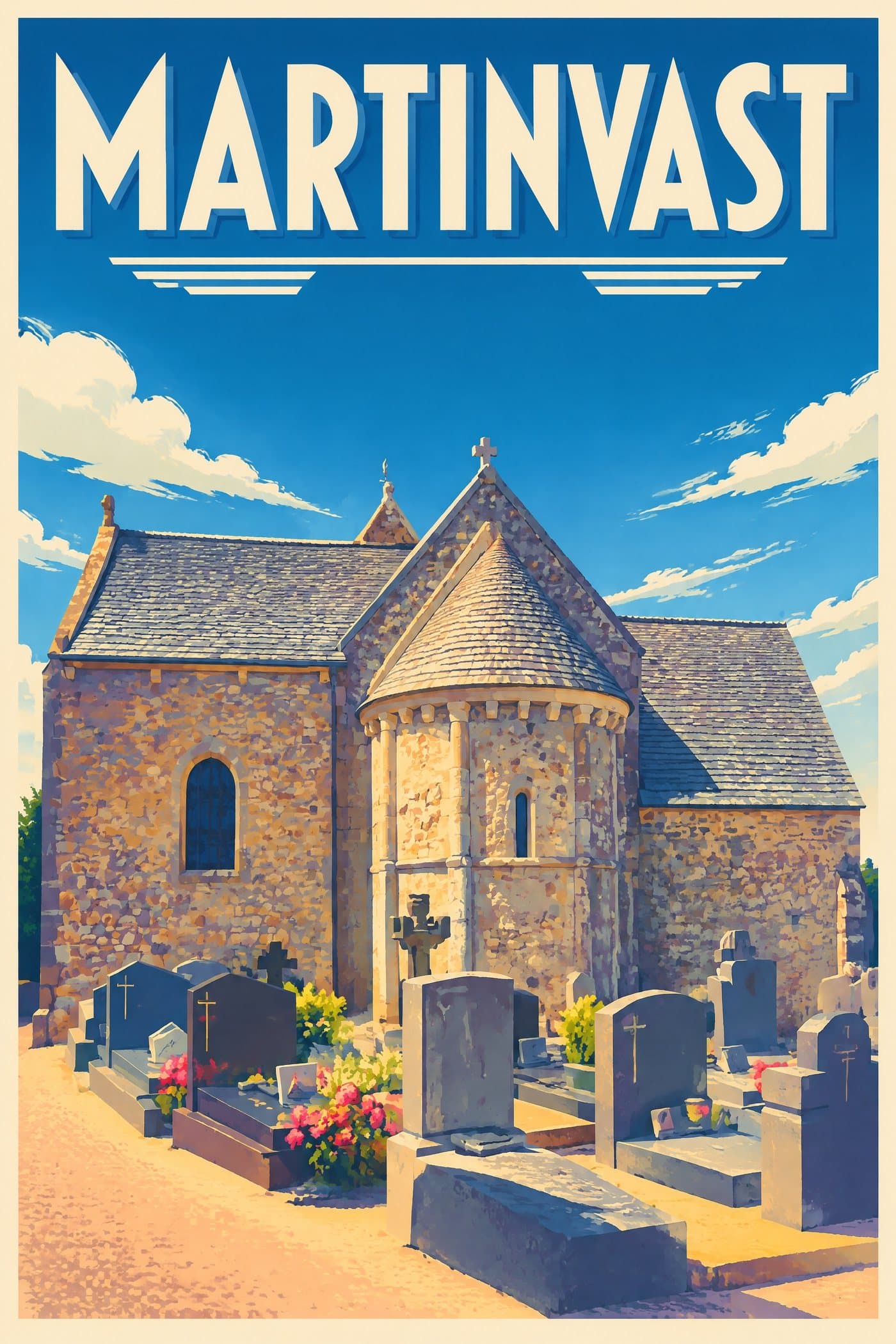 Affiche illustrée de Martinvast — Église Notre-Dame