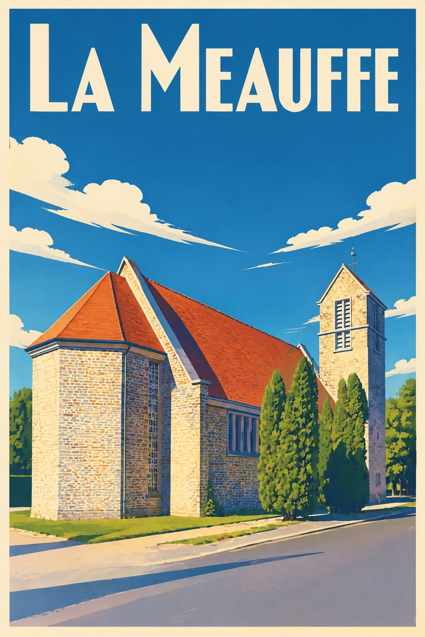 Affiche illustrée de La Meauffe — Église Saint-Martin
