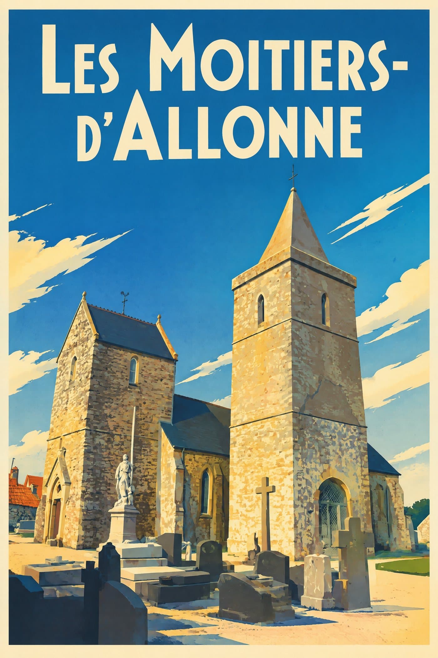 Affiche illustrée des Moitiers-d'Allonne — Églises Notre-Dame et Saint-Pierre