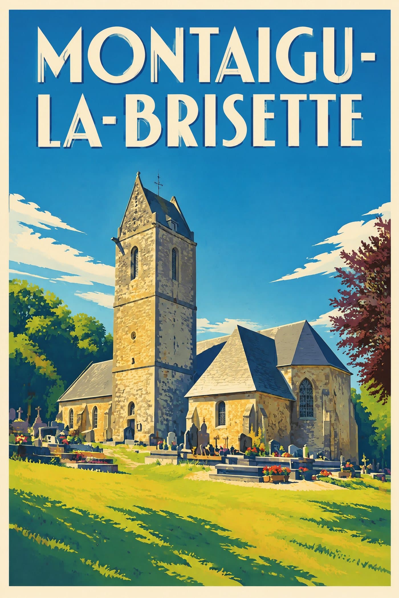 Affiche illustrée de Montaigu-la-Brisette — Église Saint-Martin