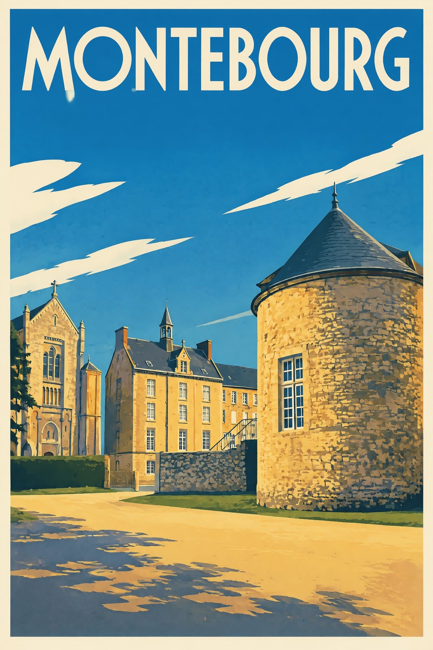 Affiche illustrée de Montebourg — Abbaye de Montebourg
