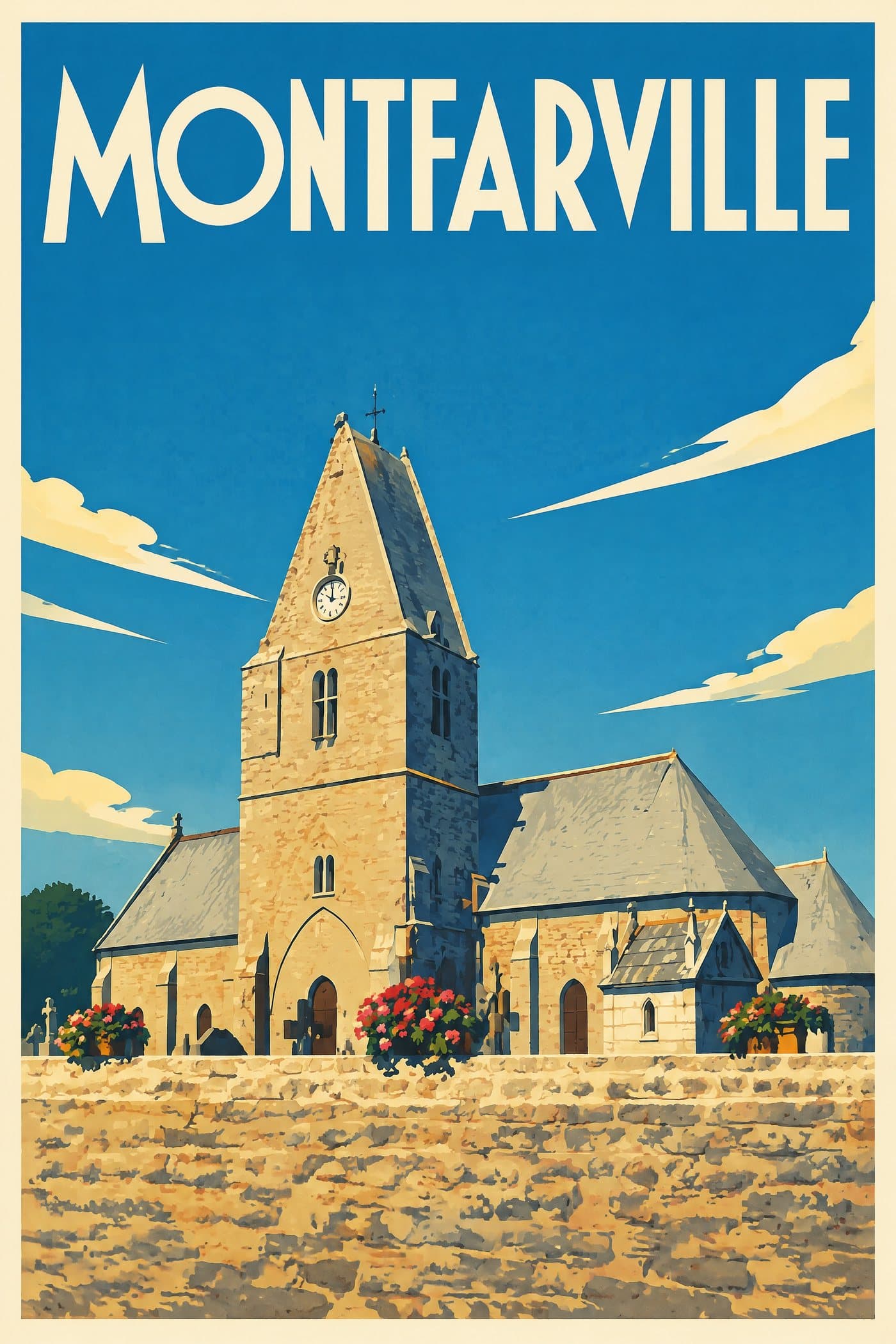 Affiche illustrée de Montfarville — Église Notre-Dame