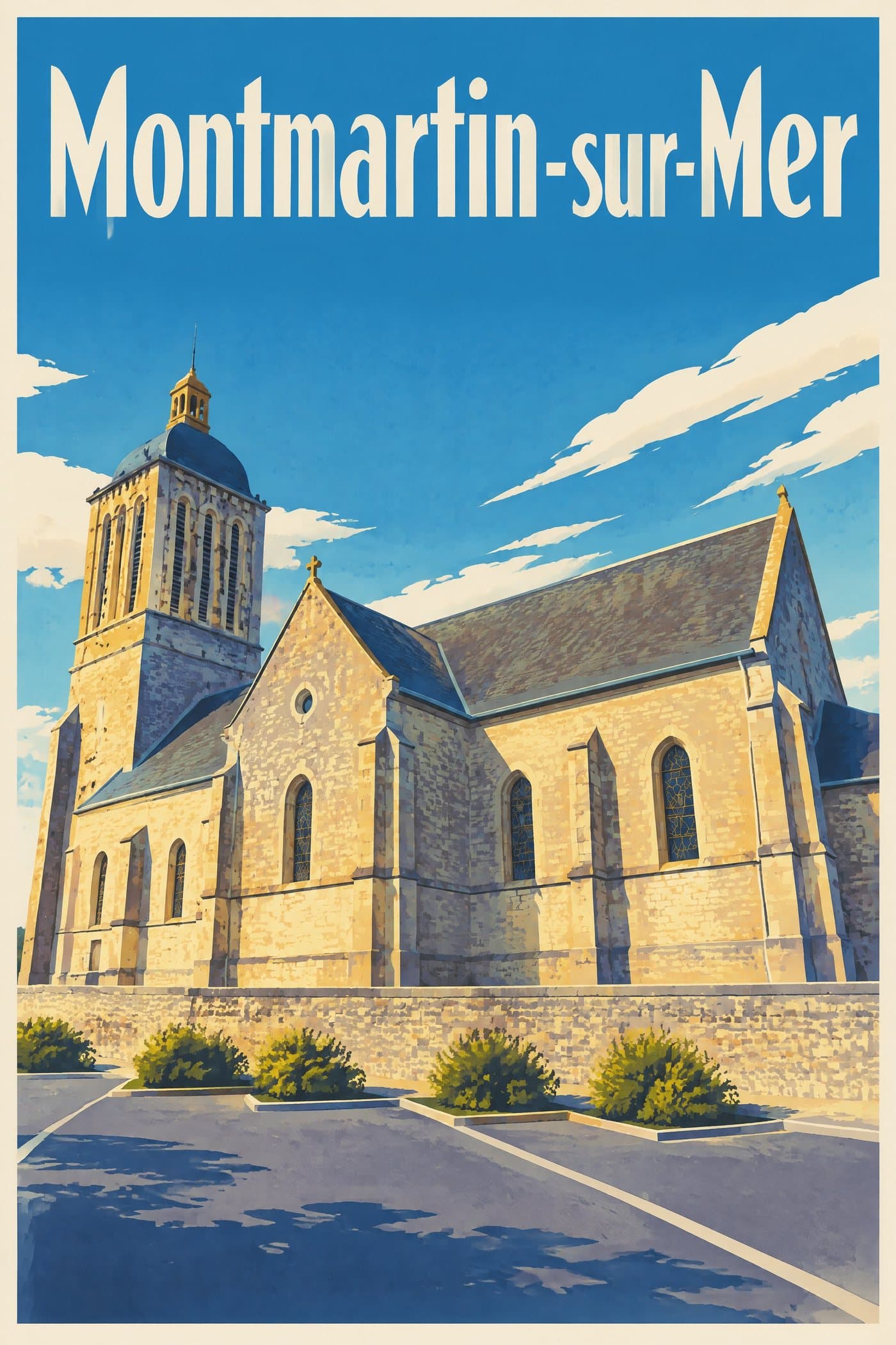 Affiche illustrée de Montmartin-sur-Mer — Église Saint-Martin