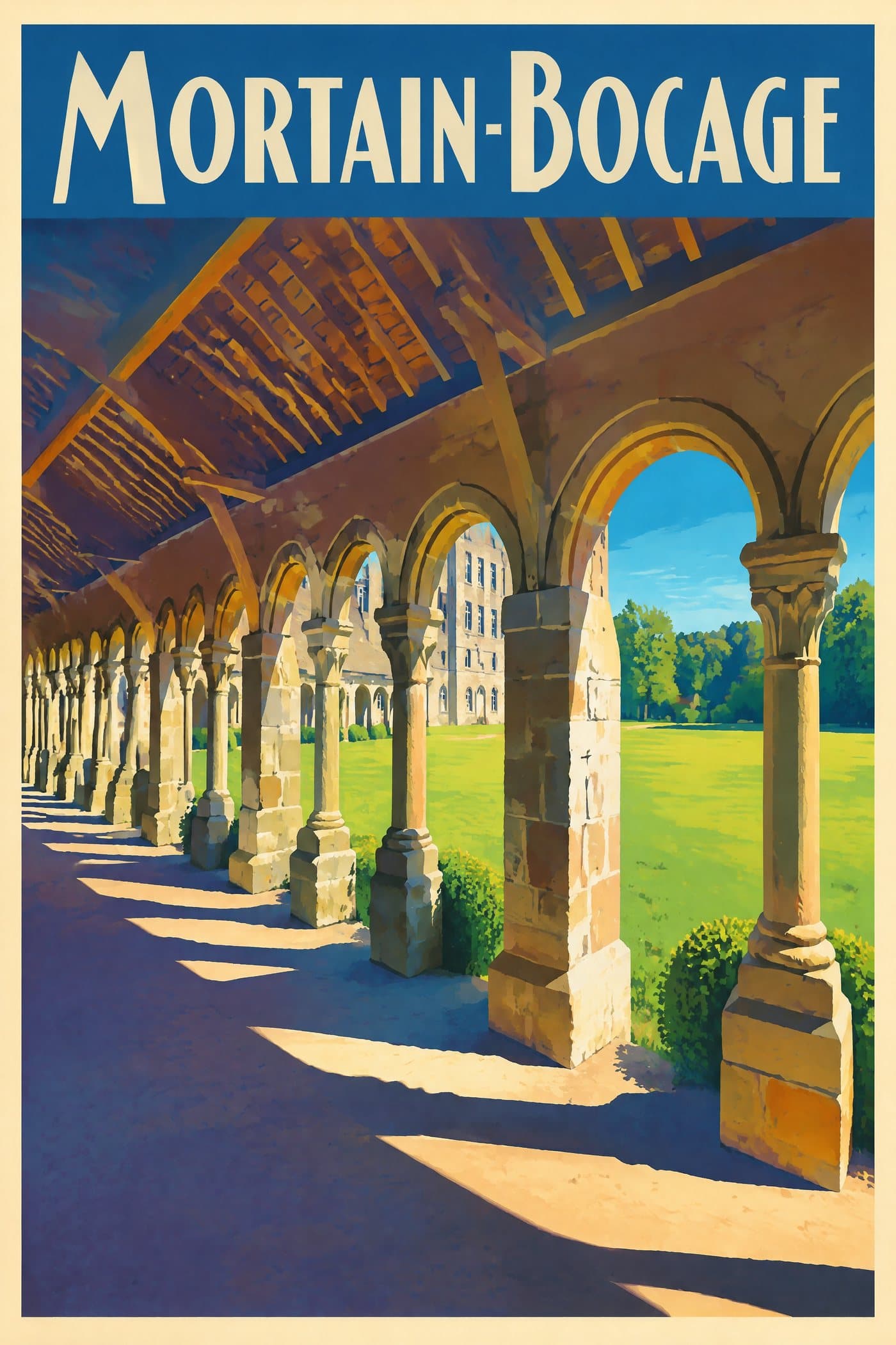 Affiche illustrée de Mortain-Bocage — Abbaye Blanche, autre vue