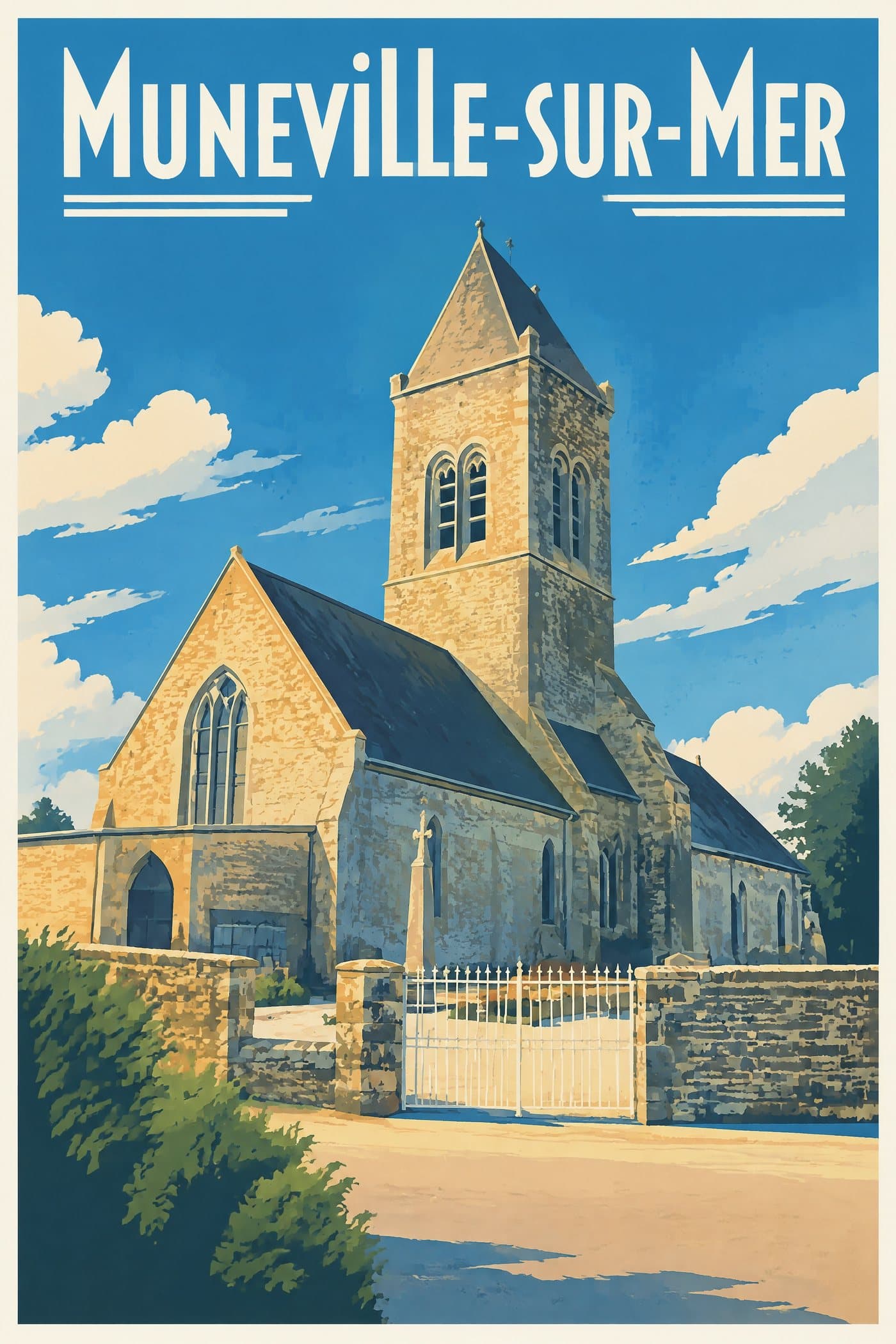 Affiche illustrée de Muneville-sur-Mer — Église Saint-Pierre