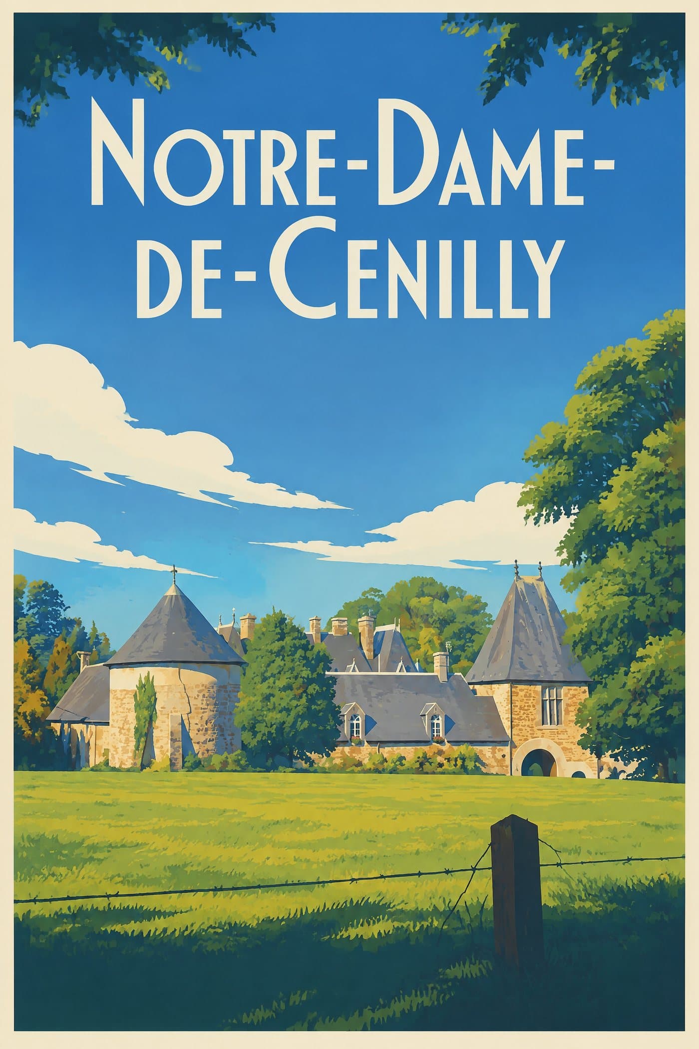 Affiche illustrée de Notre-Dame-de-Cenilly — Château de Marcambye