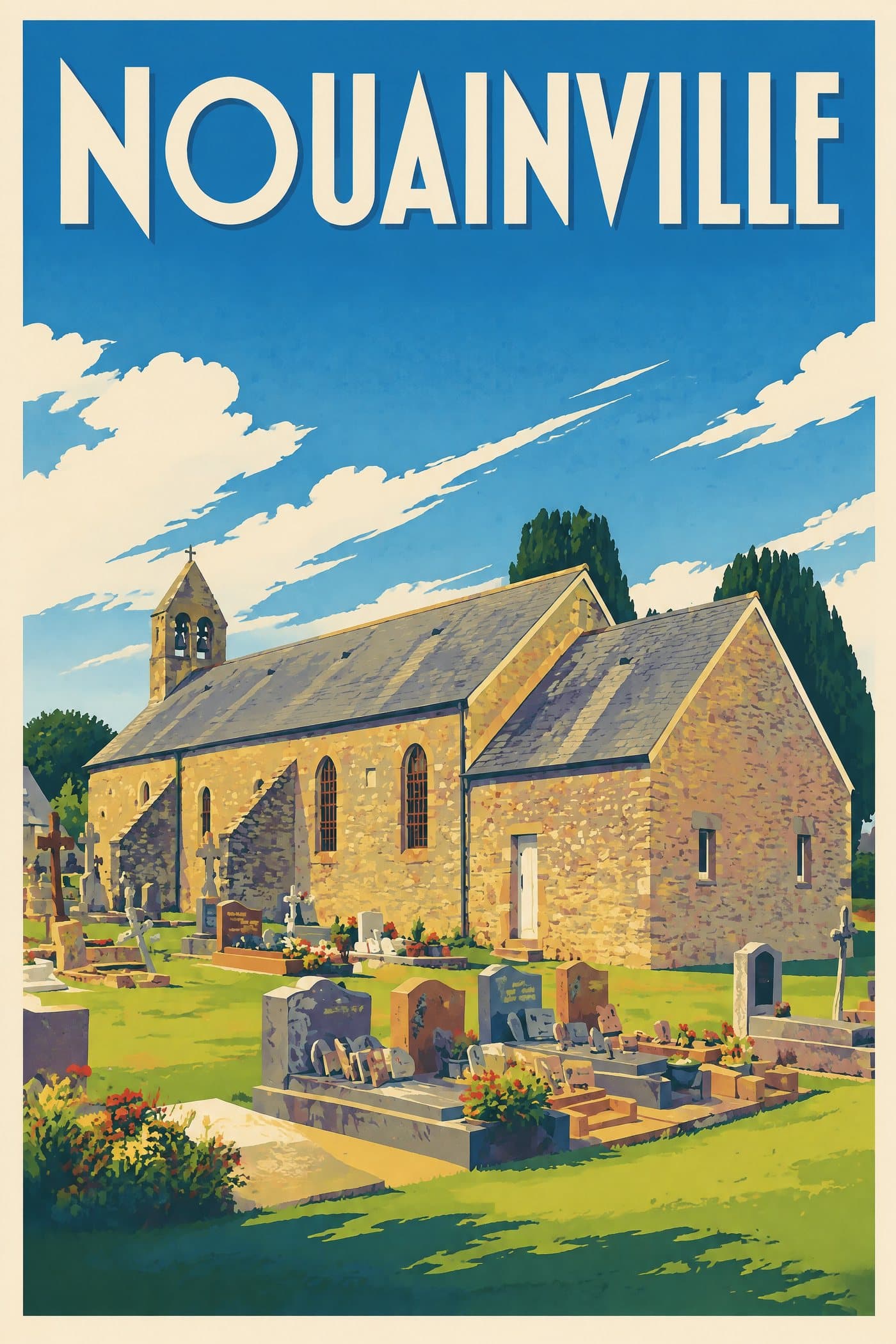 Affiche illustrée de Nouainville — Église Saint-Martin