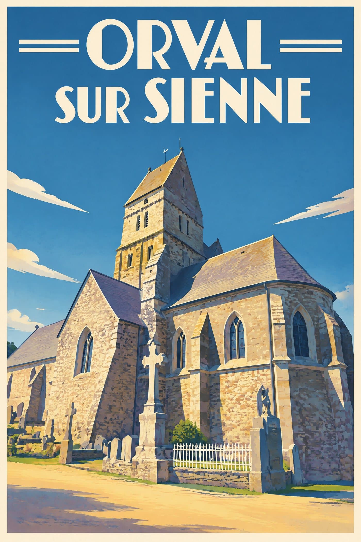 Affiche illustrée d'Orval sur Sienne — Église Sainte-Hélène